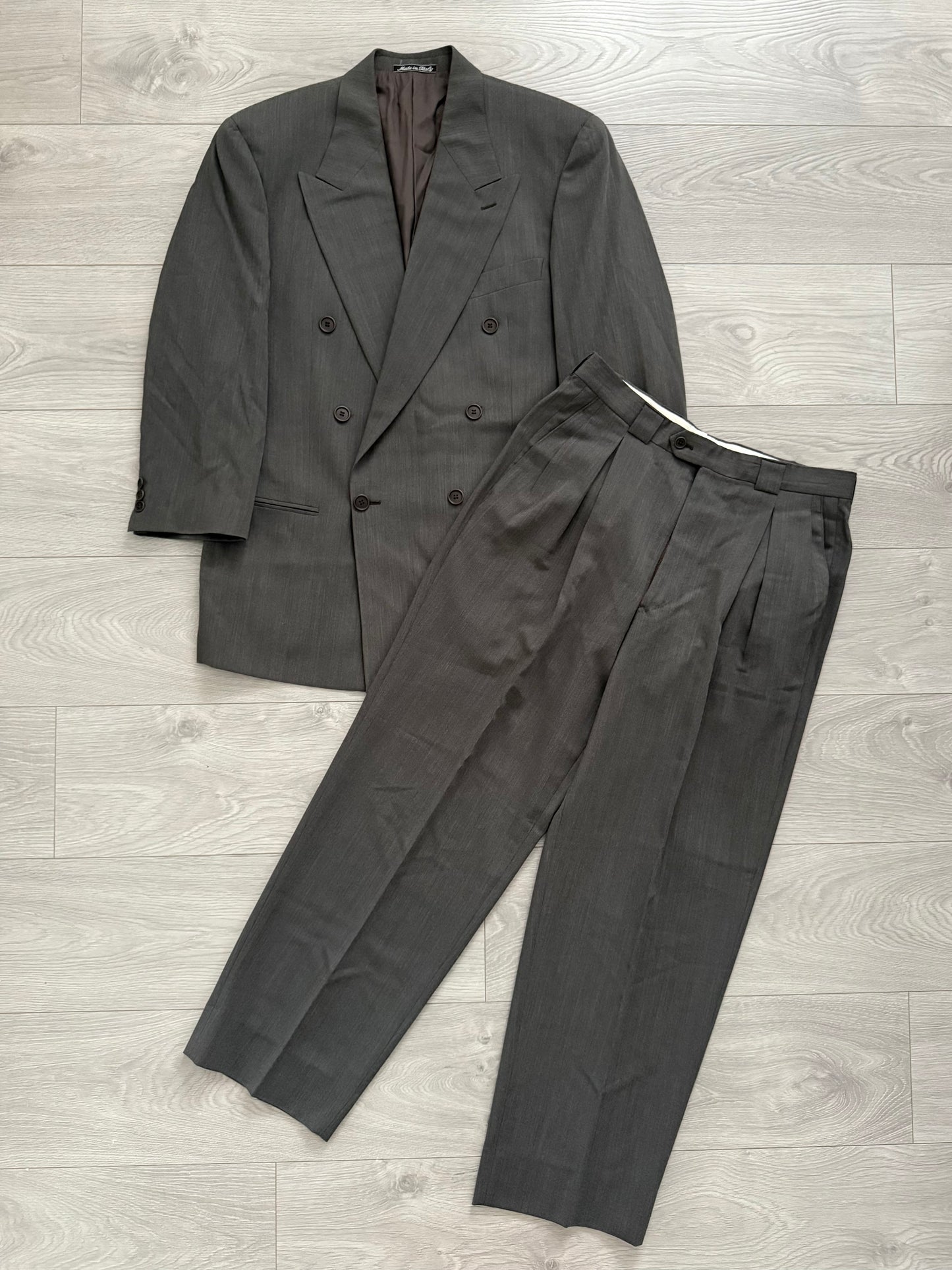 Giorgio Armani 1990s Double Breasted Triple Pleat Wool Suit - Size M Jacket / 32" Waist