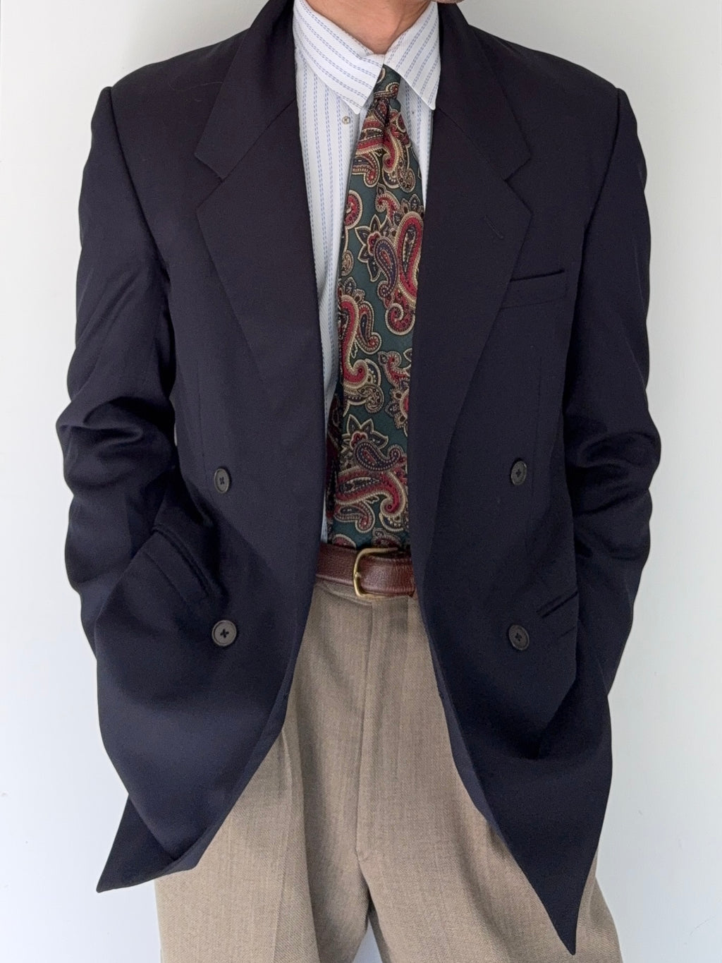 Versace 1980s Double Breasted Notch Lapel Wool Sports Blazer Jacket - Size S