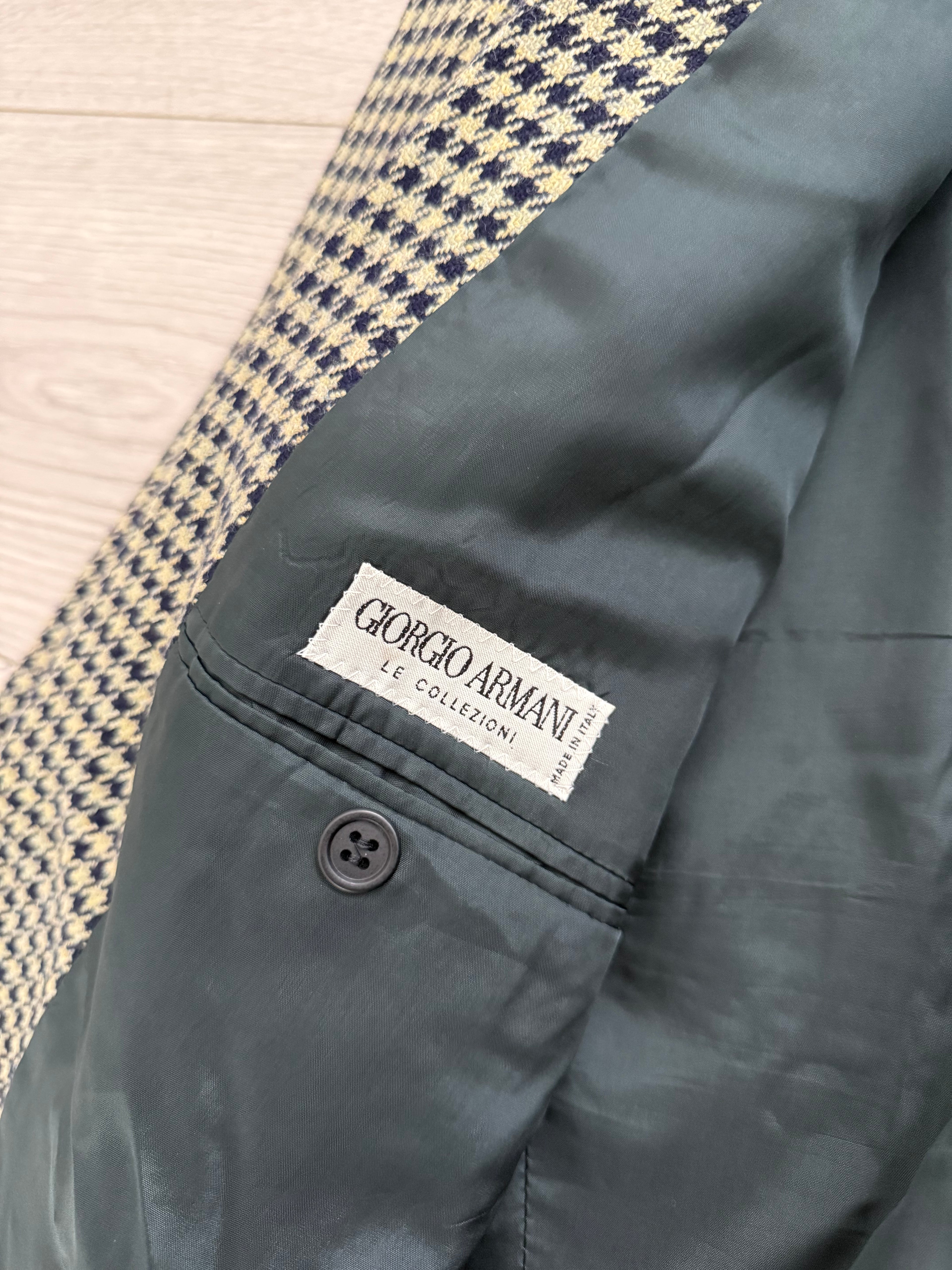 Giorgio Armani 1980s Houndstooth Textured Wool Check Sports Jacket Blazer - Size XL