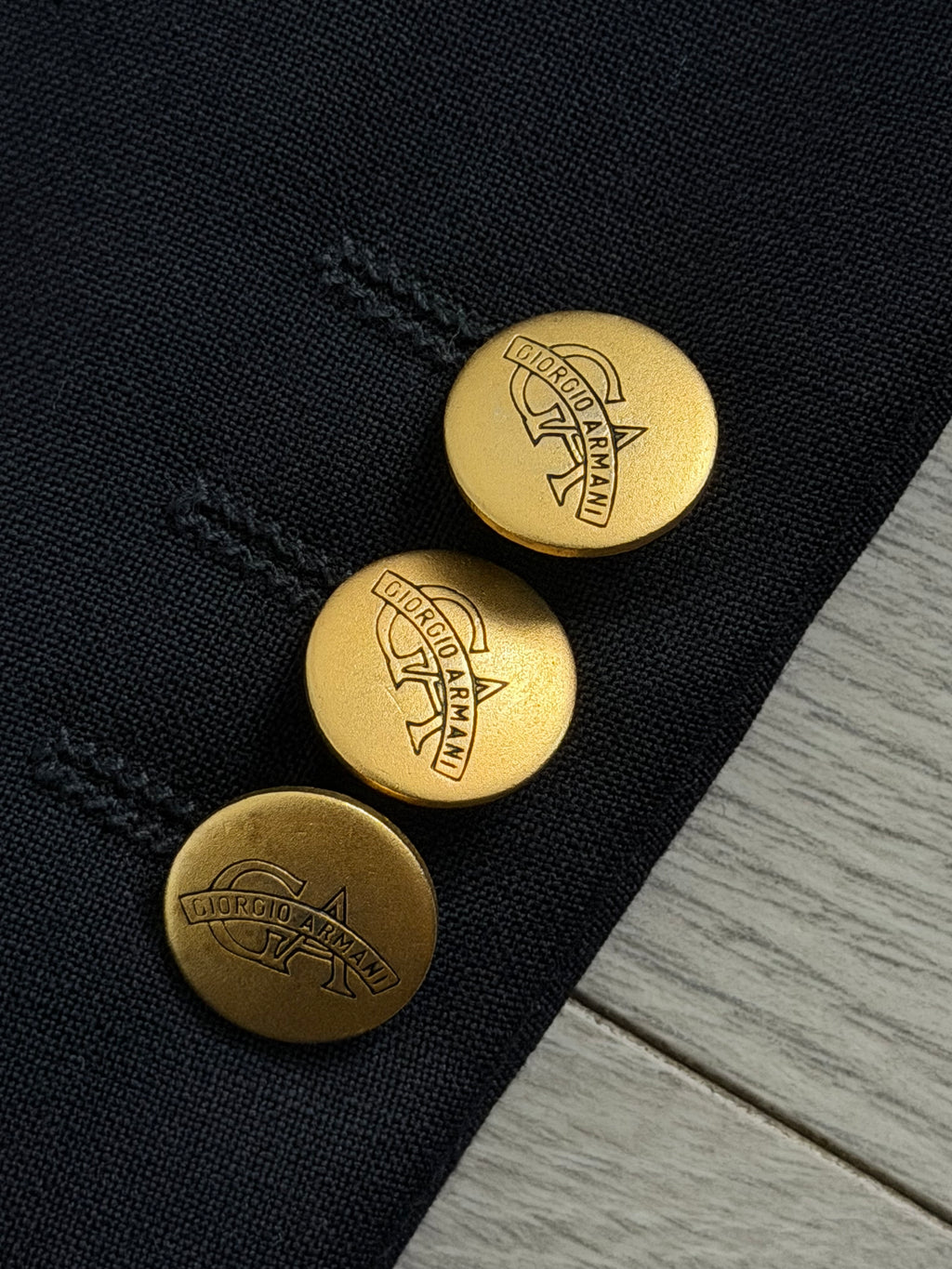 Giorgio Armani 1980s Peaked Lapel Double Breasted Metal Button Wool Sport Jacket Blazer Navy  - Size L