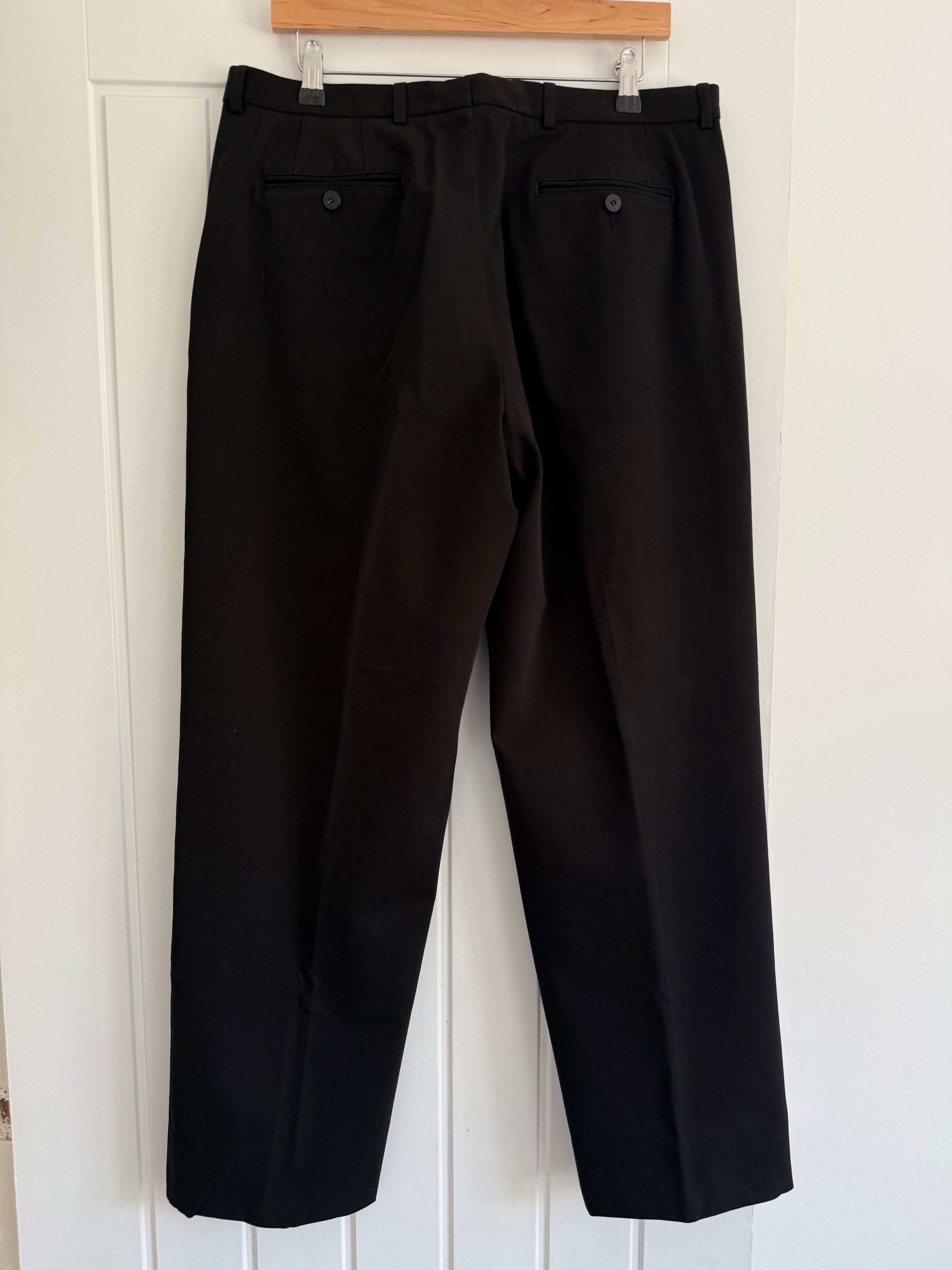 Armani 1990s Black Label Cotton Rubber Black Pants - Size 34" Waist