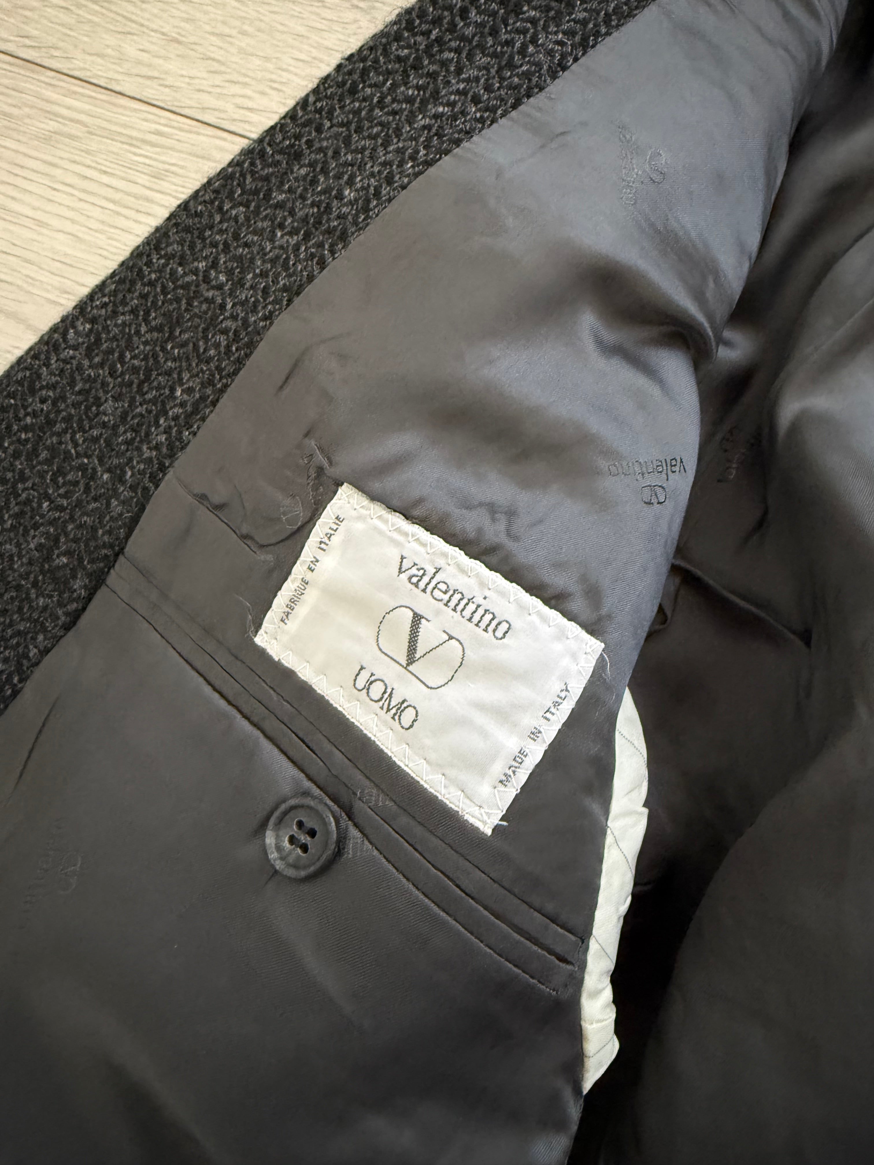 Valentino 1980s 2B Textured Wool Sports Jacket Blazer Charcoal Grey - Size S