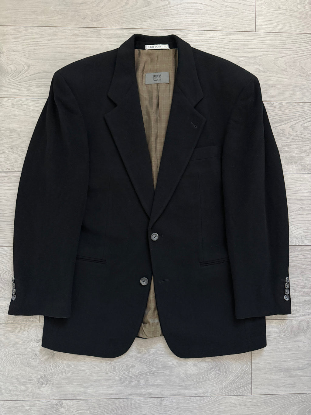 Hugo Boss 1980s 2B Wool Cashmere Black Sport Jacket Blazer - Size L