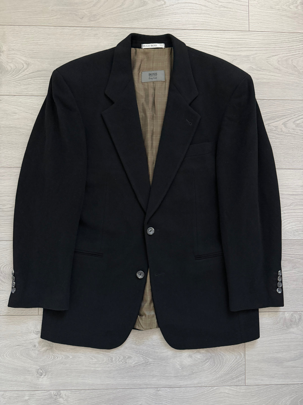 Hugo Boss 1980s 2B Wool Cashmere Black Sport Jacket Blazer - Size L
