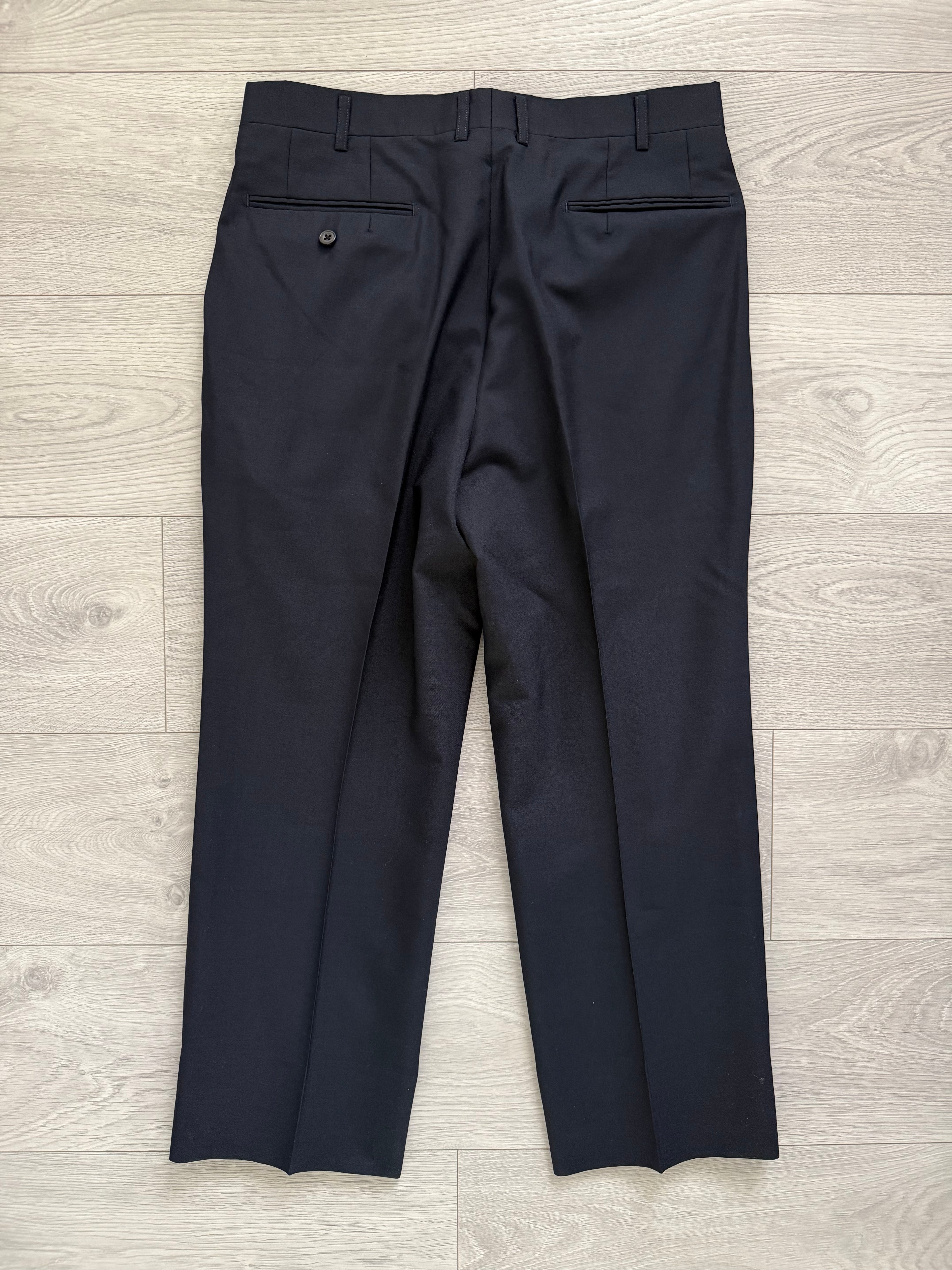 Burberry 1980s Peaked Lapel Double Breasted Pleated Wool Suit Navy - Size S Jacket / 32" Waist
