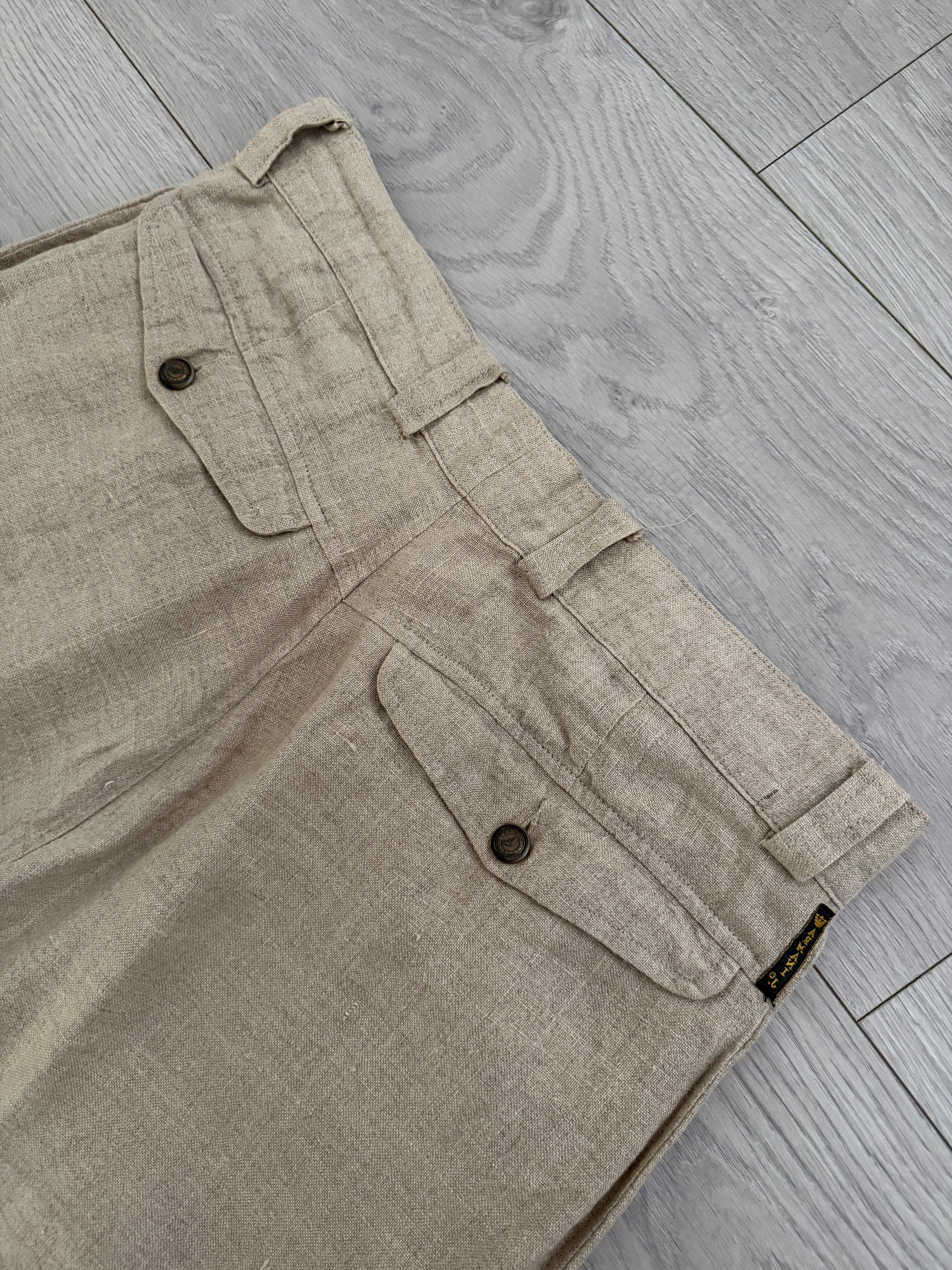 Armani 1990s Triple Pleat Beige Linen Pants - Size 34" Waist
