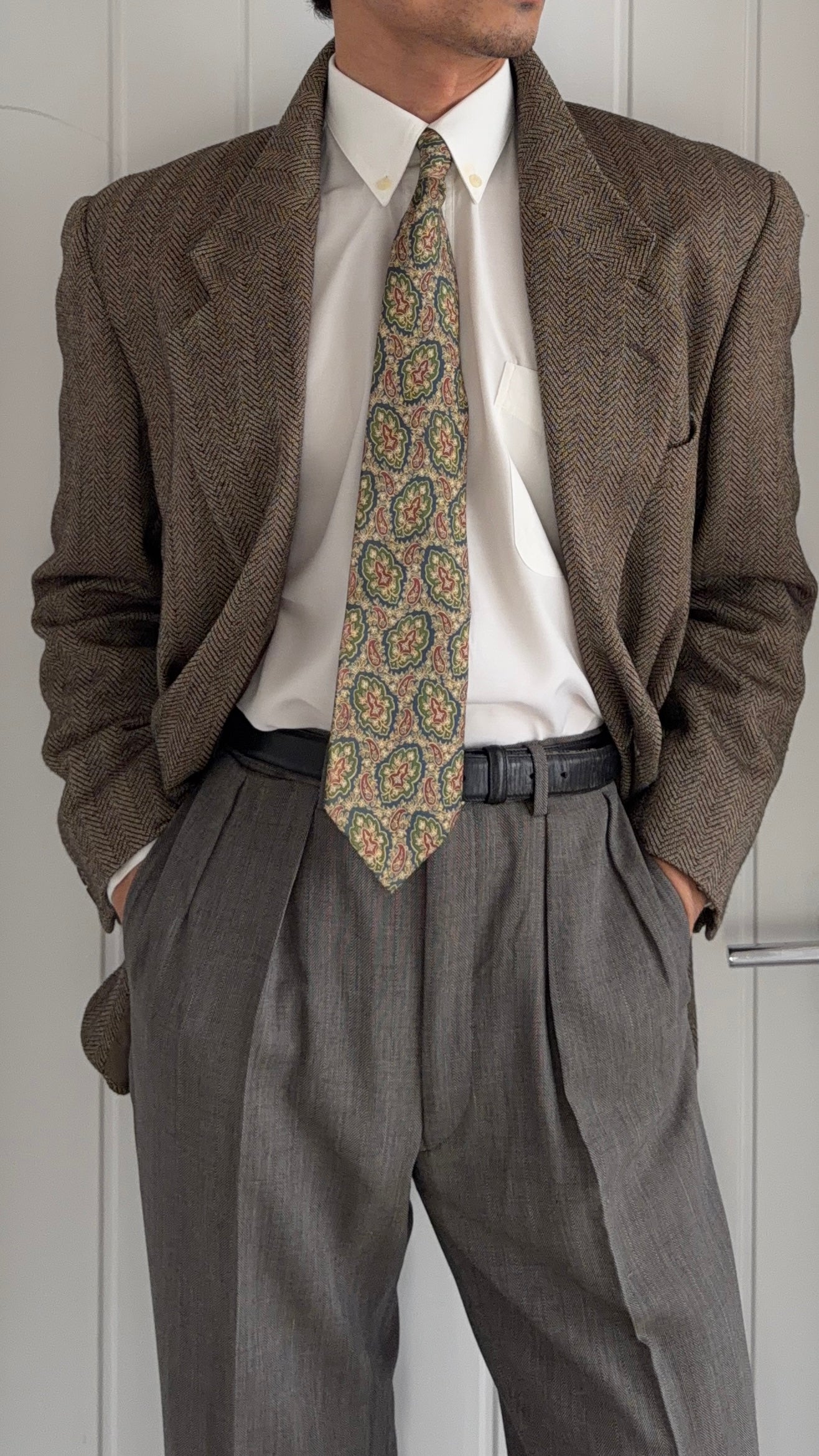 Giorgio Armani 1980s 2B Herringbone Wool Sport Jacket Blazer - Size M