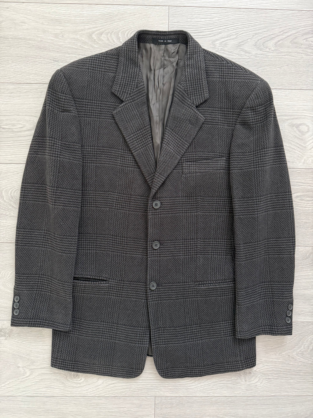 Emporio Armani 1990s 3B Houndstooth Wool Grey Sports Jacket Blazer - Size M