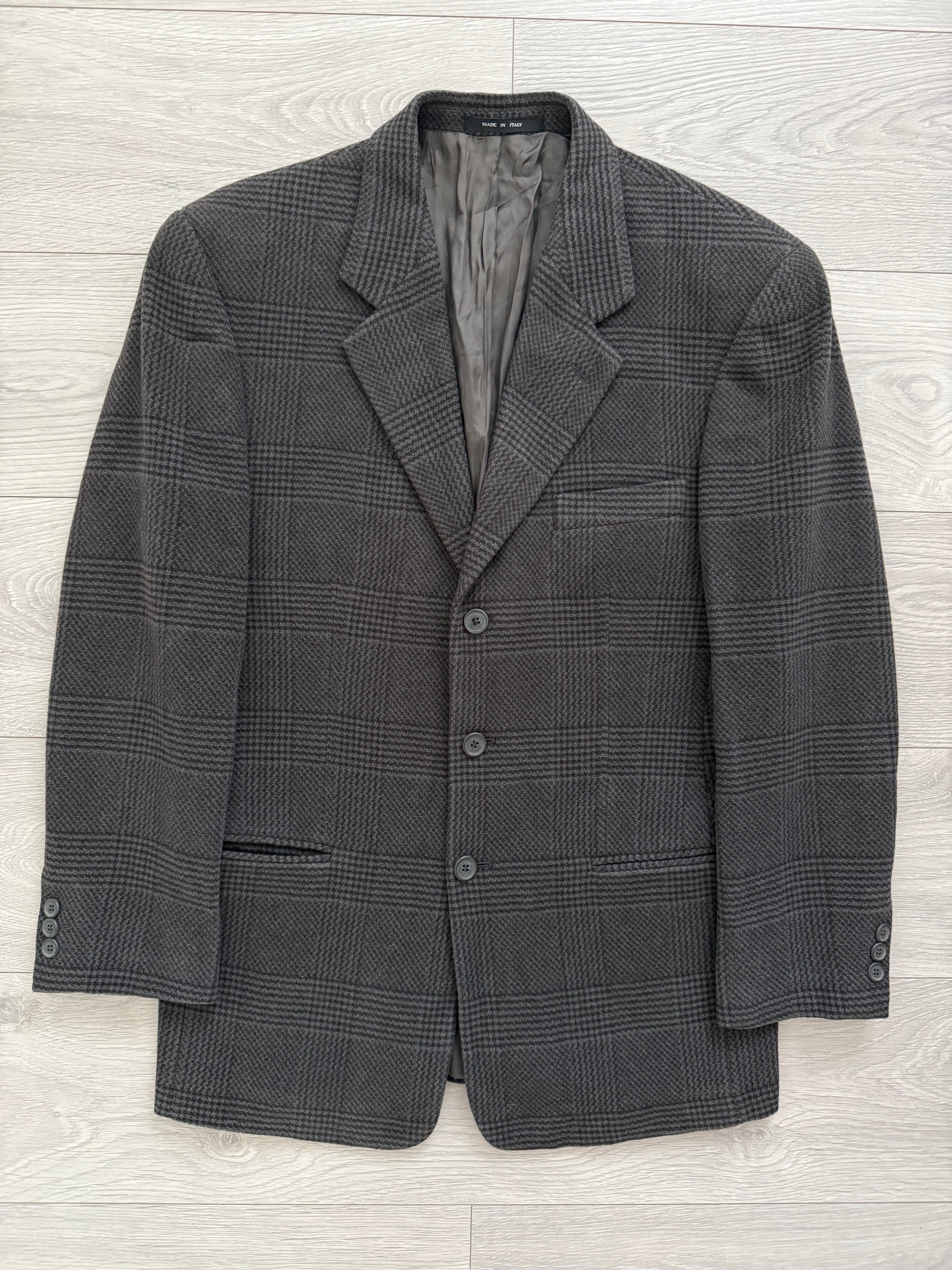 Emporio Armani 1990s 3B Houndstooth Wool Grey Sports Jacket Blazer - Size M