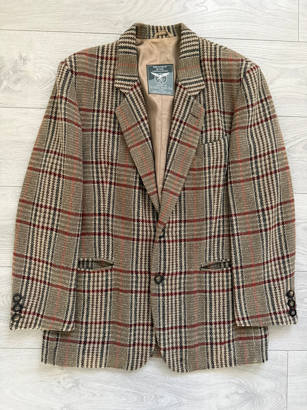 Emporio Armani 1990s 2B Check Wool Cotton Textured Sport Jacket Blazer - Size M