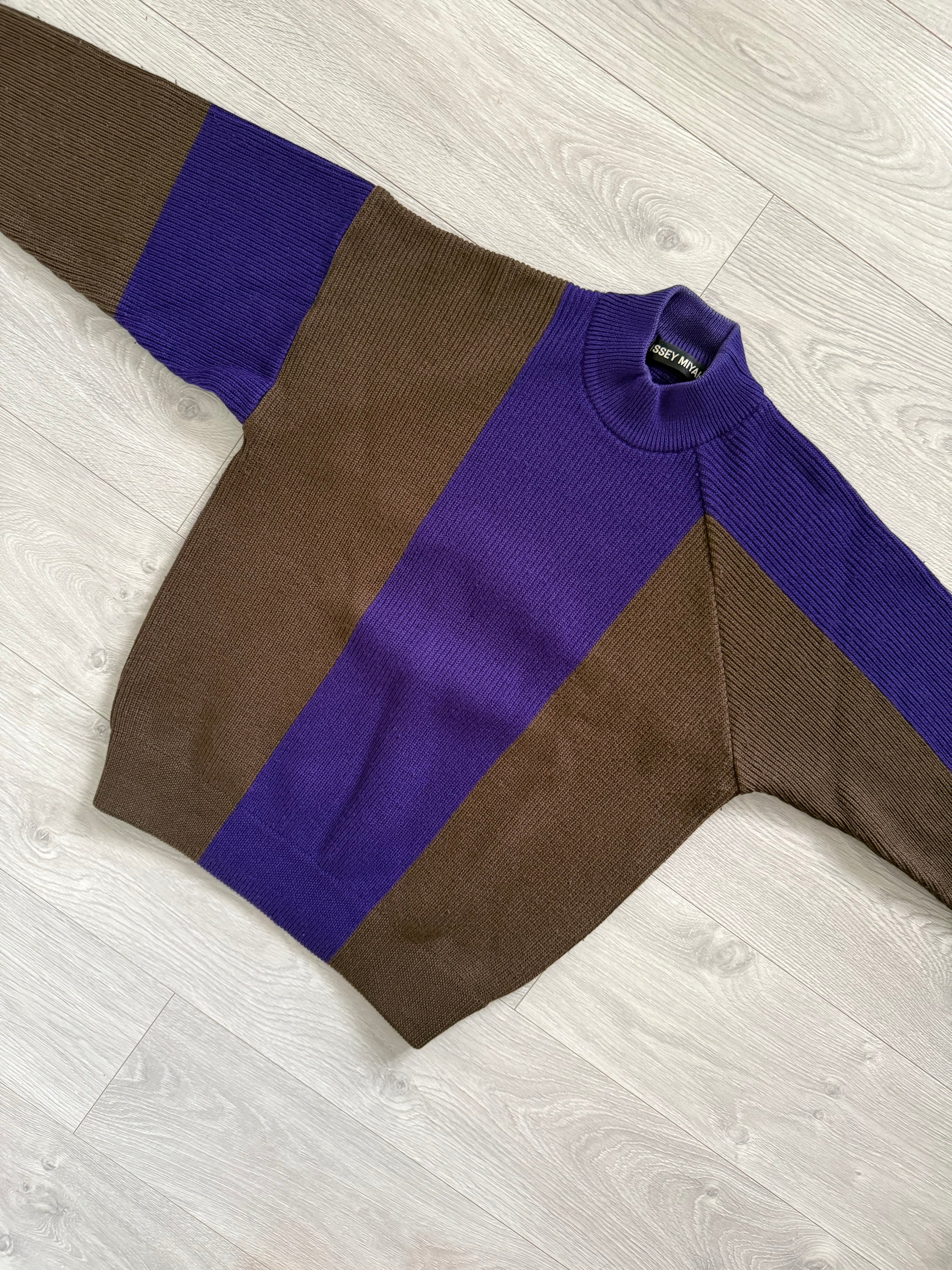 Issey Miyake 1990s Asymmetrical Panelled Mock Neck Knit Sweater - Size M