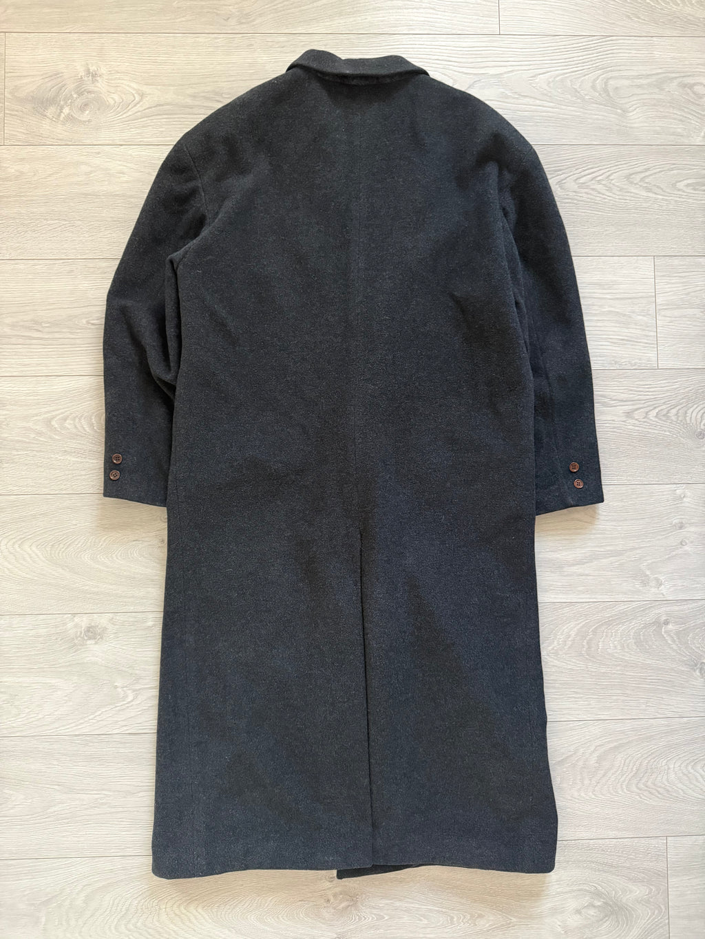 Hugo Boss 1980s 'Facel Vega' Double-Breasted Peaked Lapel Long Wool Coat - Size L