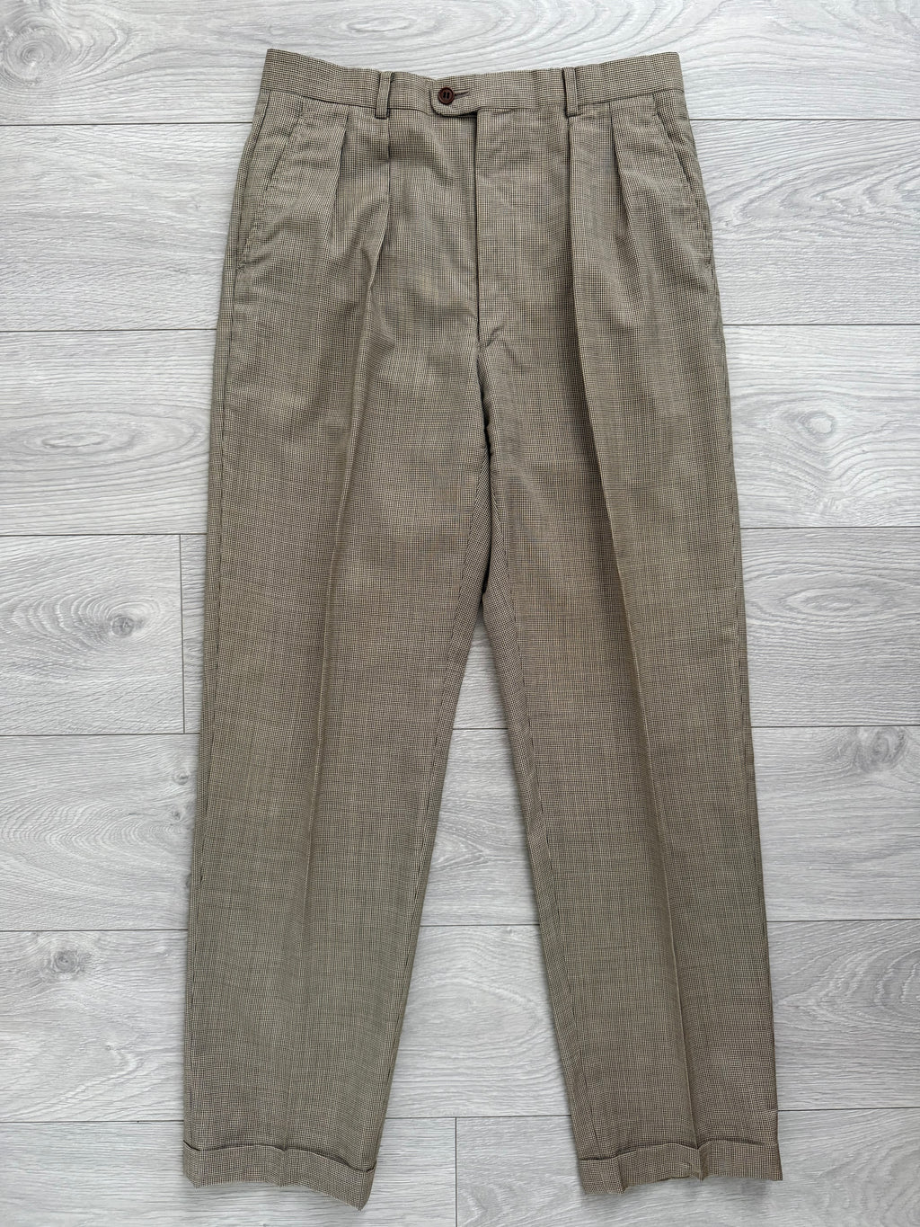Paul Smith 1990s 3B Double Pleat Micro Houndstooth Marzotto Fabric Wool Suit - Size S Jacket / 30" Waist