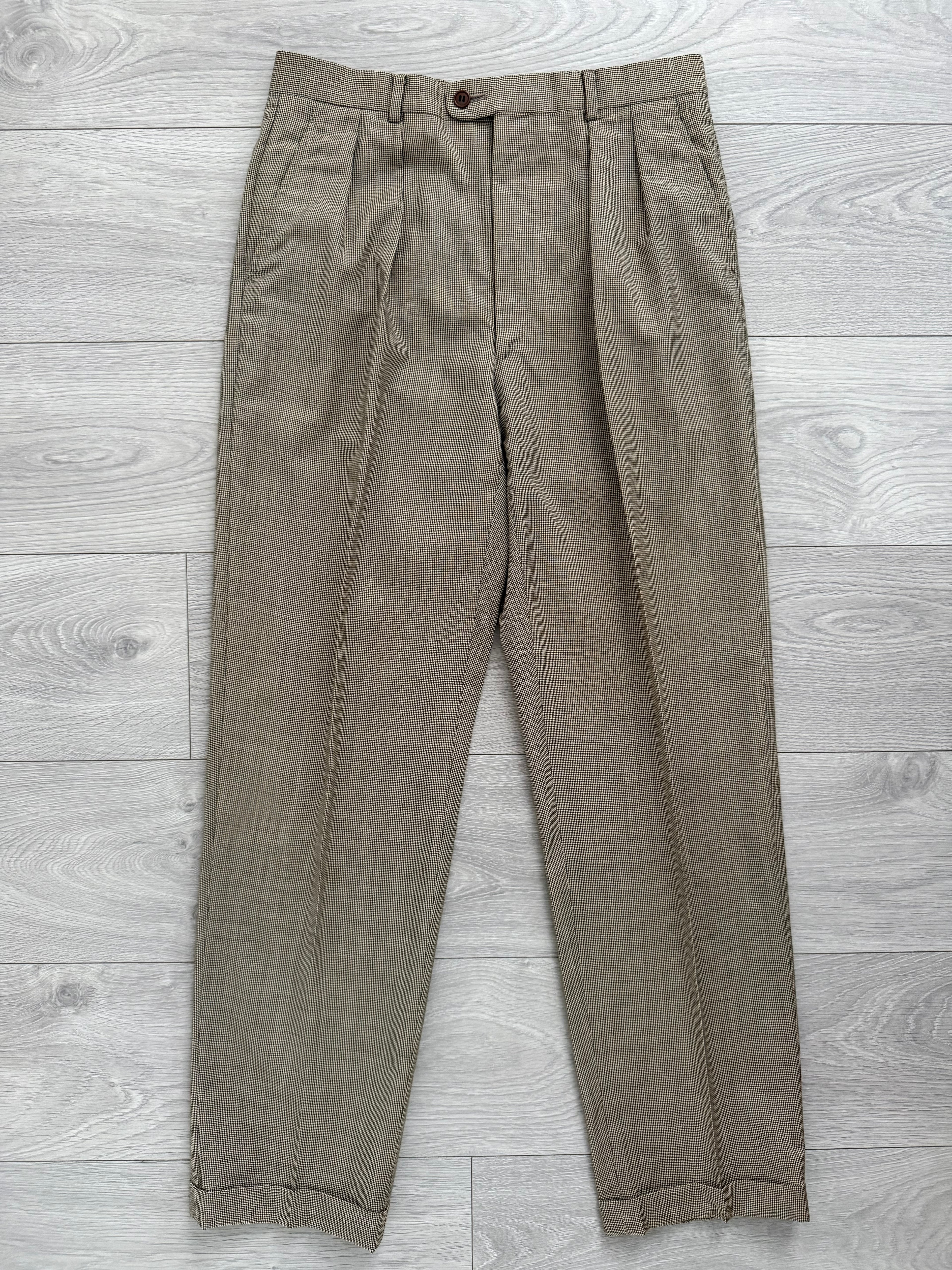 Paul Smith 1990s 3B Double Pleat Micro Houndstooth Marzotto Fabric Wool Suit - Size S Jacket / 30" Waist