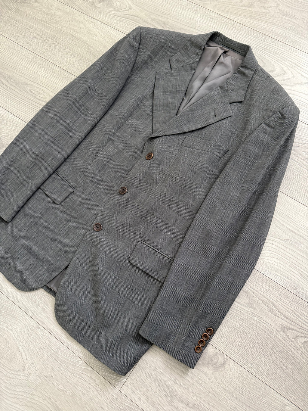 Hugo Boss 1980s 'Poseidon' 3B Pleated Wool Grey Suit - Size L Jacket / 34" Waist