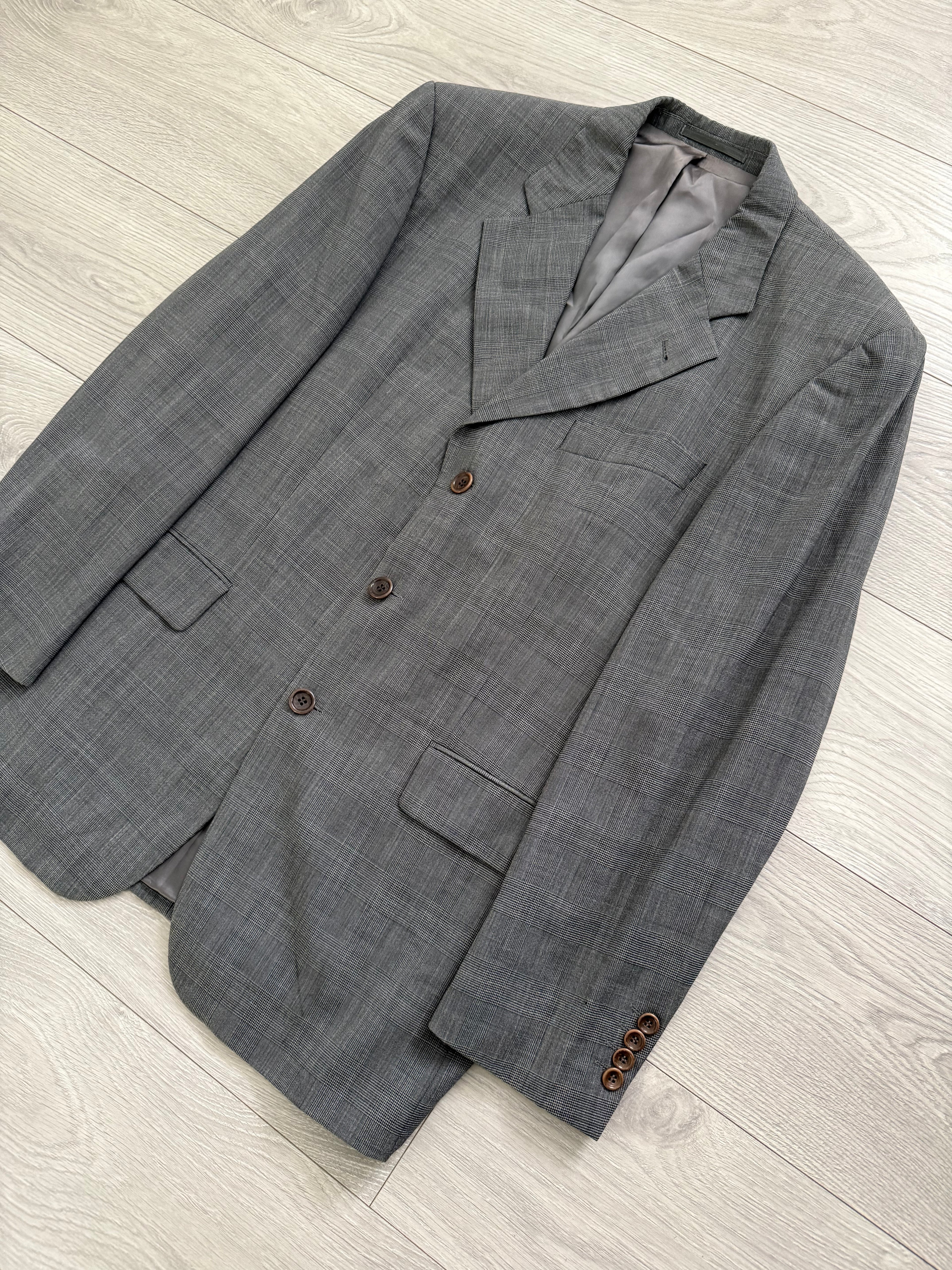 Hugo Boss 1980s 'Poseidon' 3B Pleated Wool Grey Suit - Size L Jacket / 34" Waist