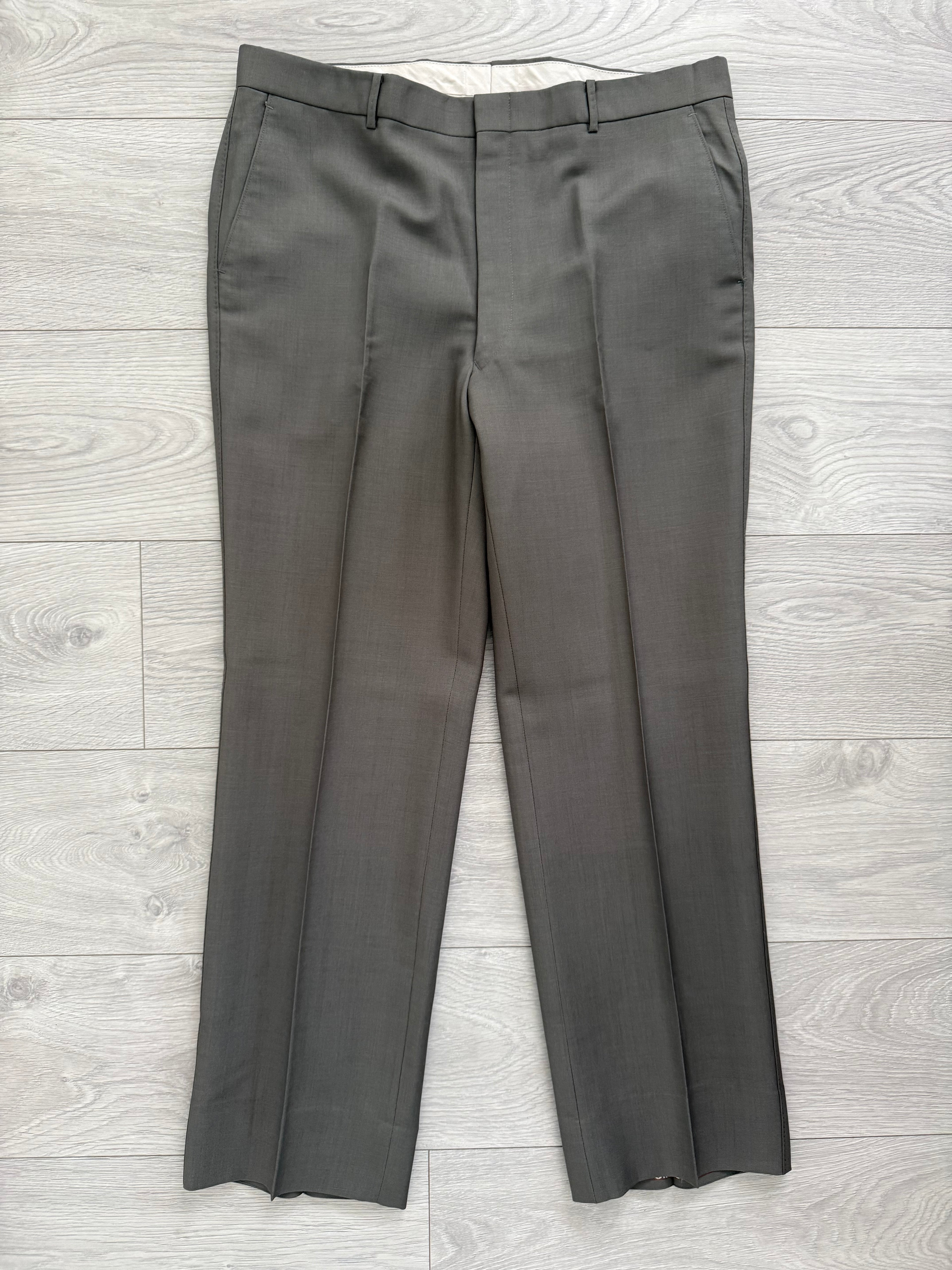 Balenciaga 1990s Peaked Lapel Double Breasted Metal Button Wool Khaki Suit - Size M Jacket / 36" Waist
