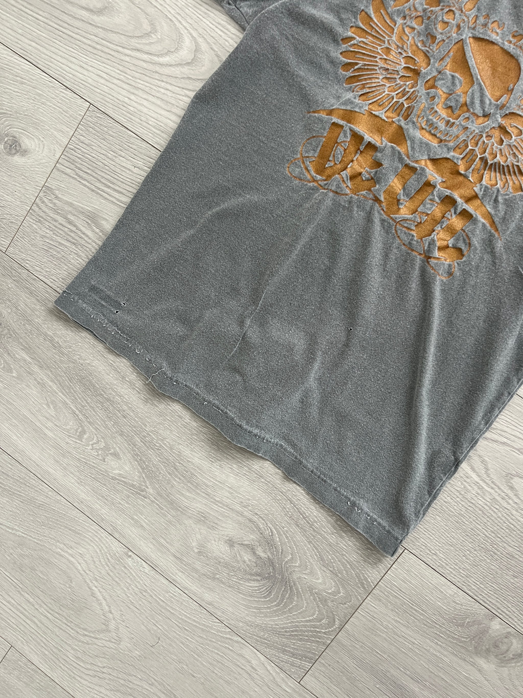 Revolution Skull Print Distressed T-Shirt - Size S