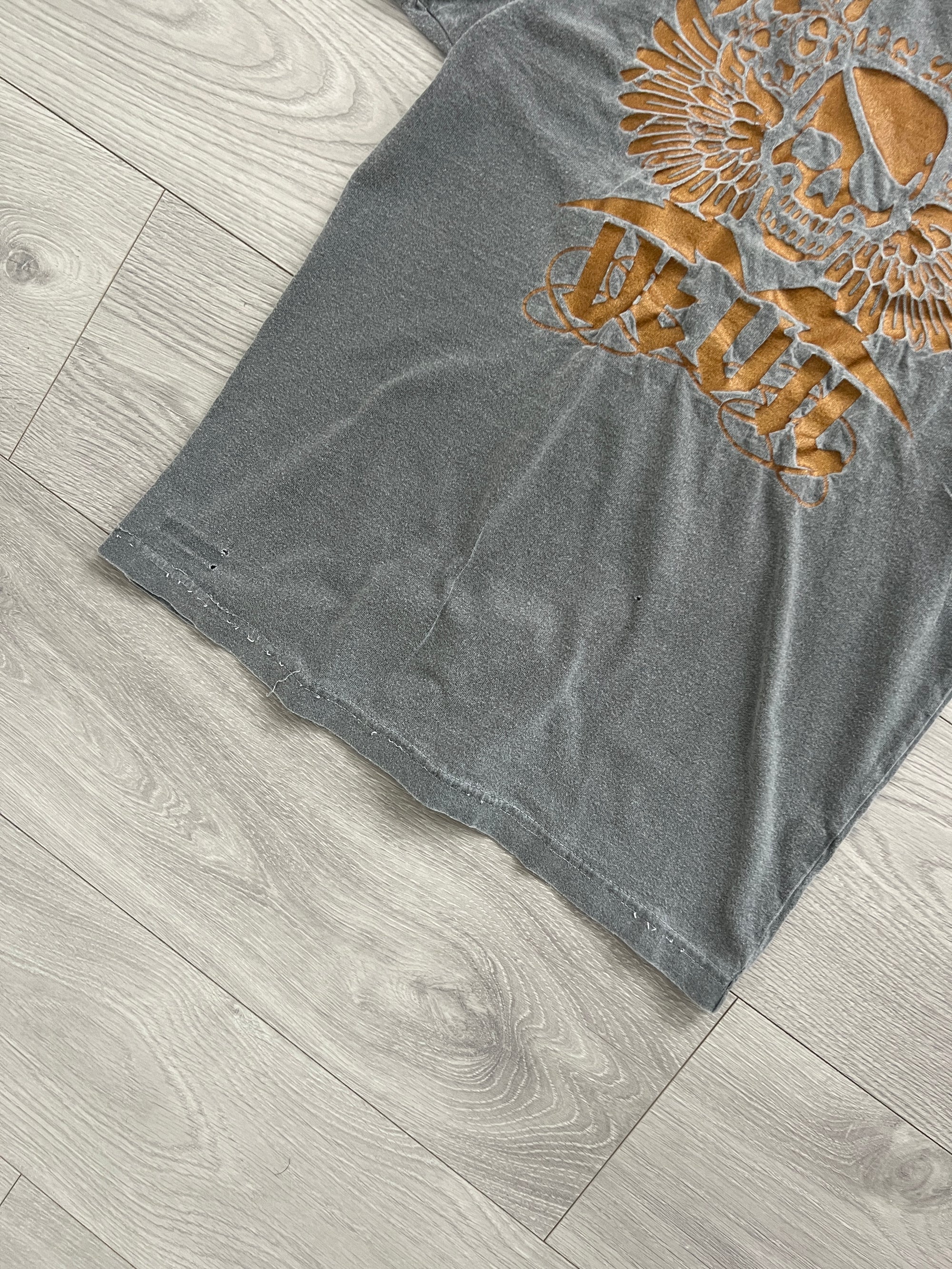 Revolution Skull Print Distressed T-Shirt - Size S