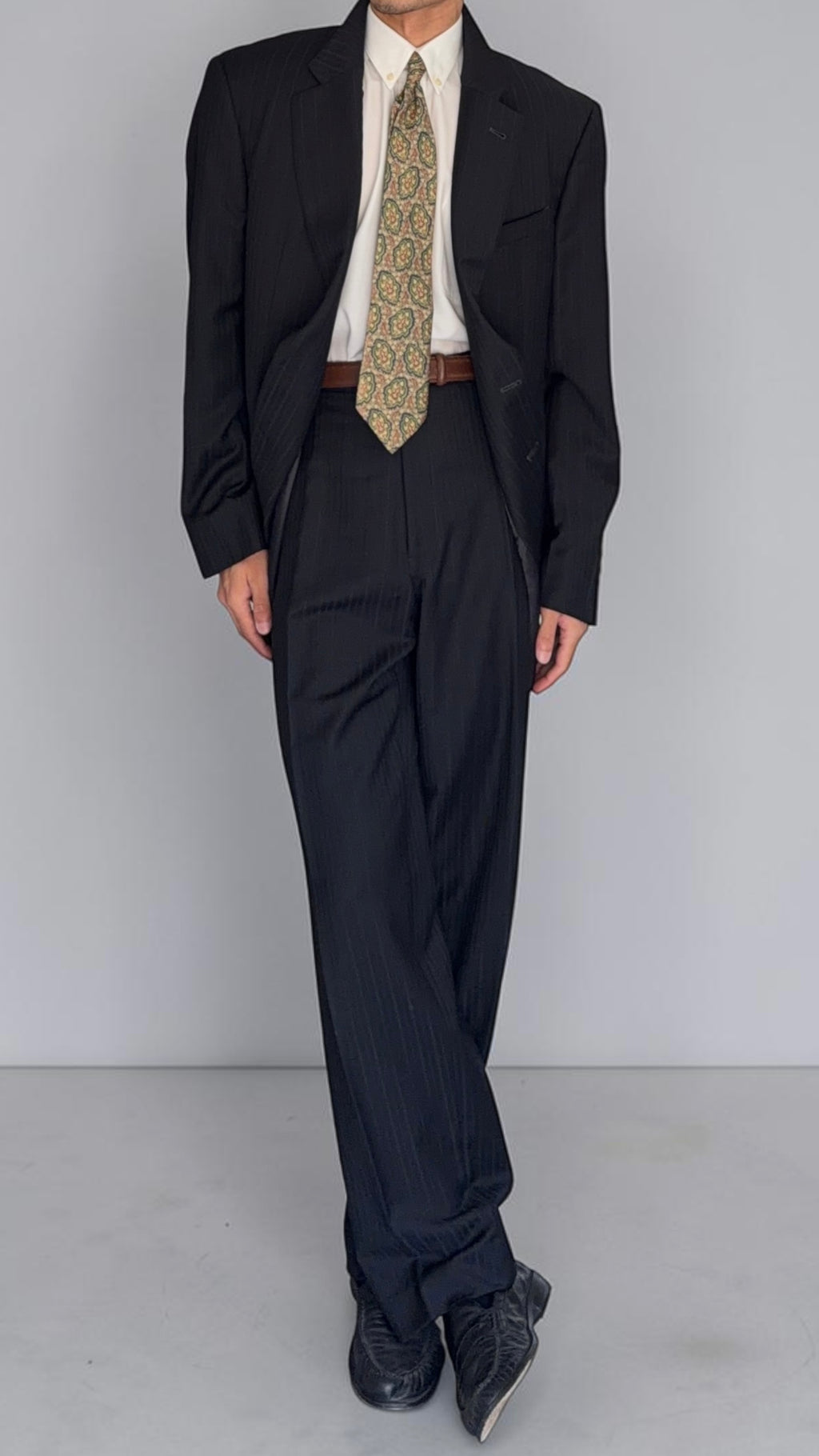 Armani 1990s 2B Striped Pleated Wool Suit - Size XXL Jacket / 38" Waist