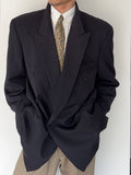 Hugo Boss 1980s Peaked Lapel Double Breasted Wool Sports Blazer Jacket - Size XXL