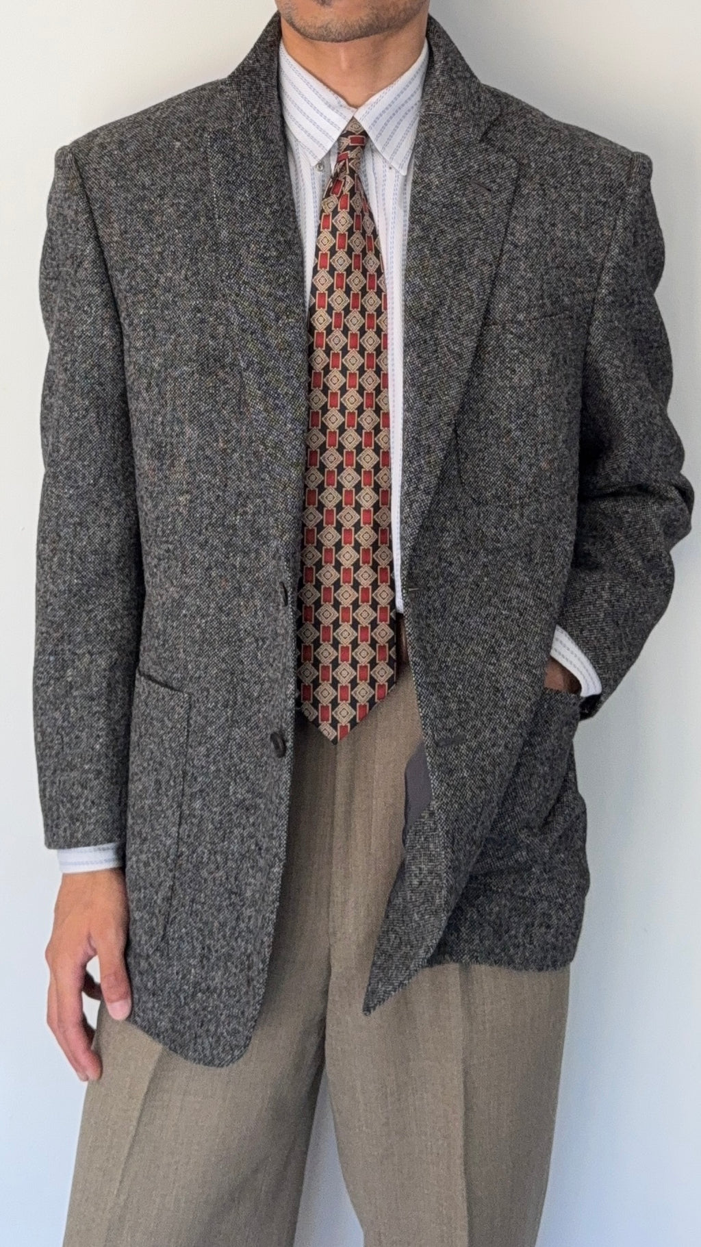 Yves Saint Laurent 1980s 3B Speck Wool Sports Jacket Blazer - Size L