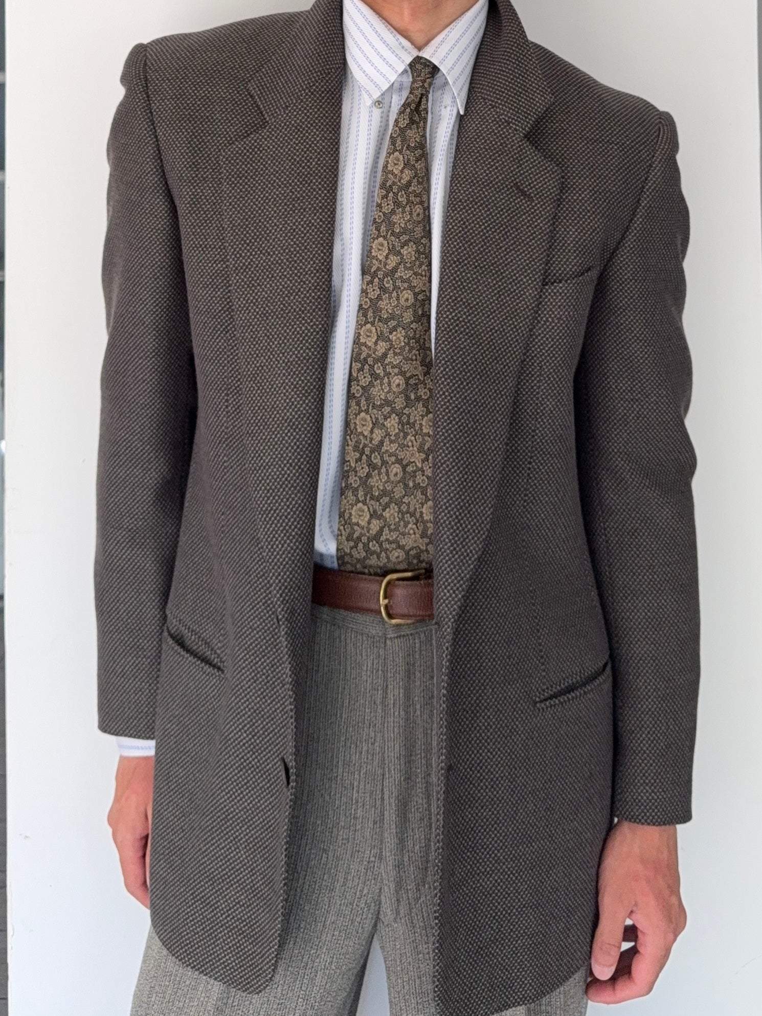 Giorgio Armani 1980s Textured 2B Wool Brown Sports Blazer Jacket - Size M