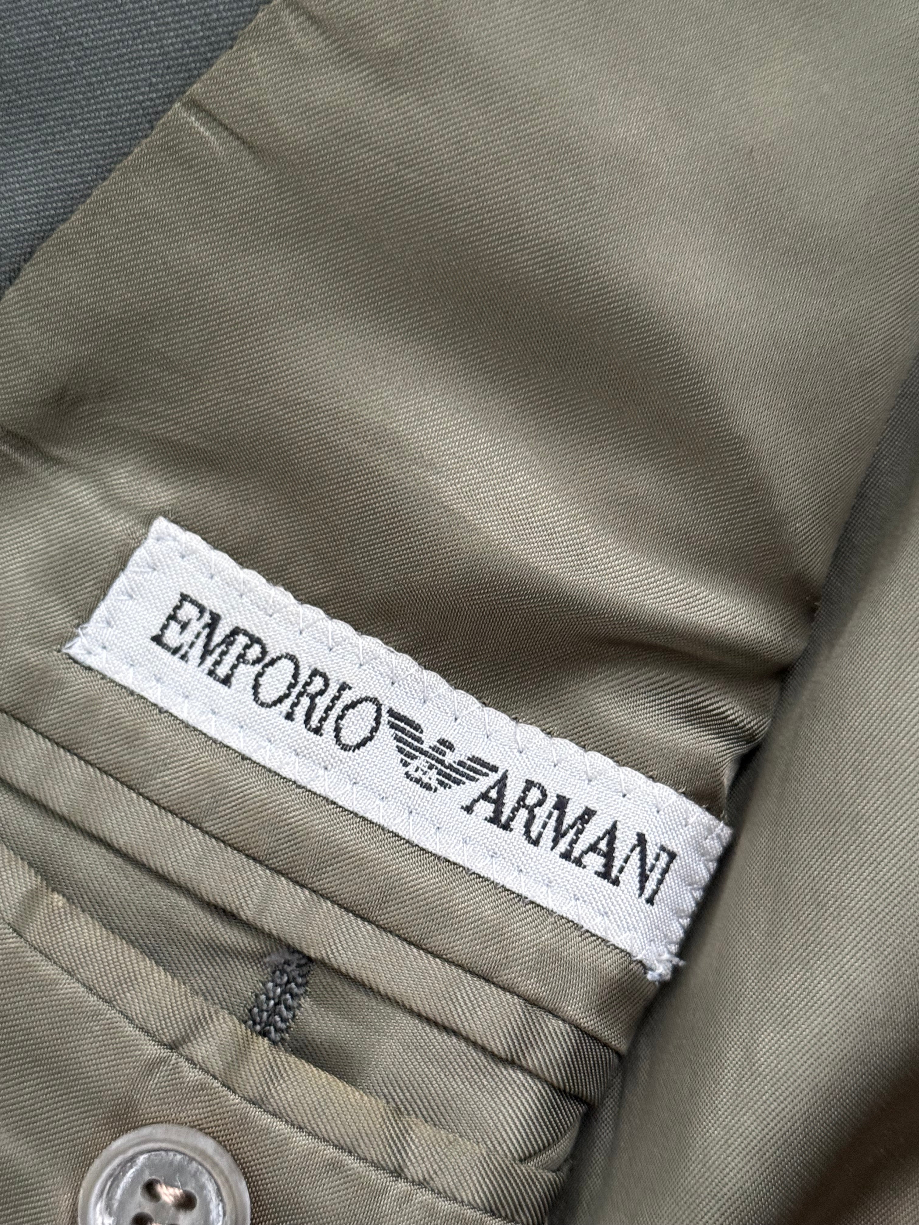 Emporio Armani 1980s Peaked Lapel Double Breasted Wool Sports Jacket Blazer Green - Size S