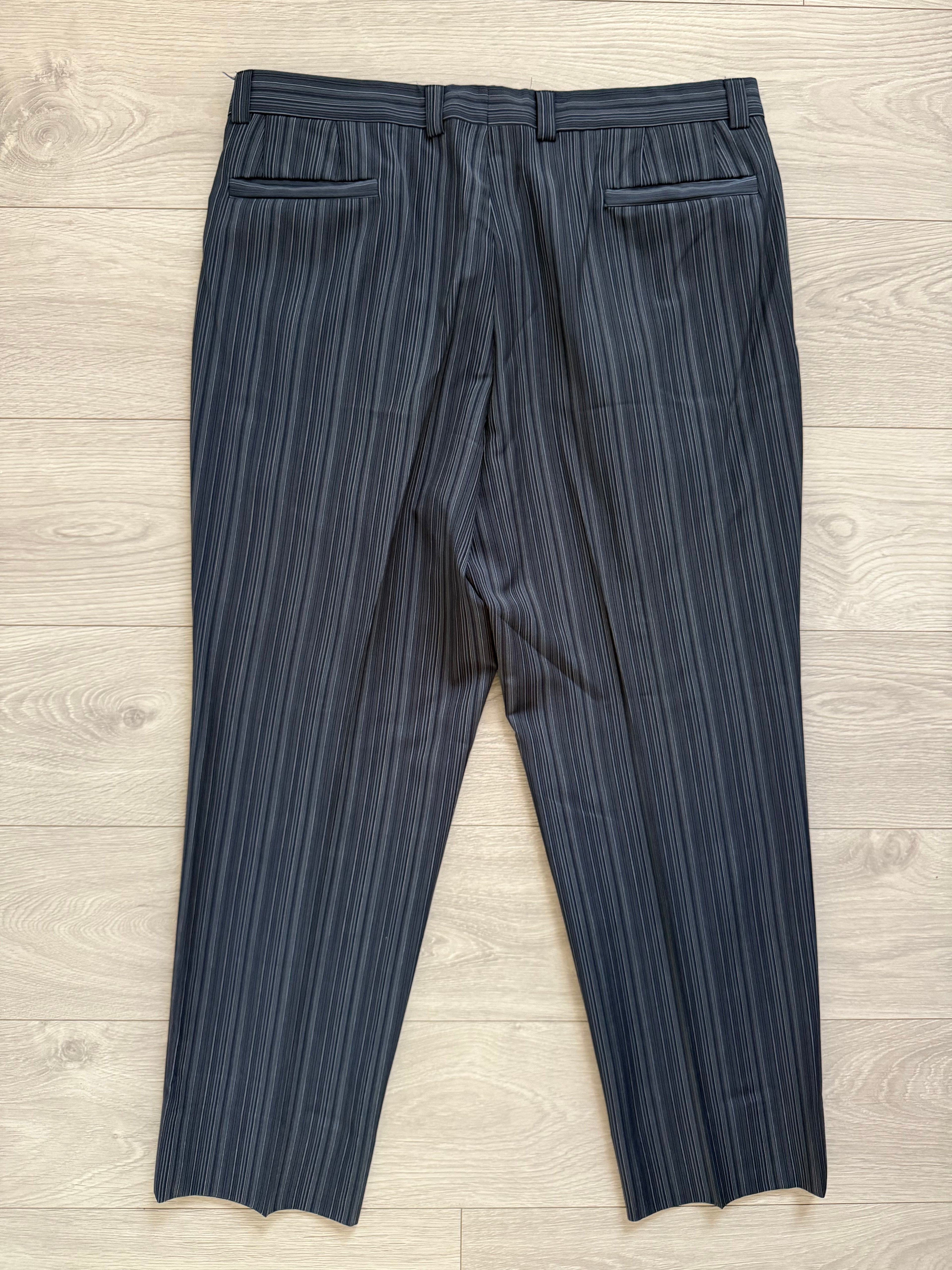 Versace 1980s Notch Lapel Double Breasted Wool Mohair Pleated Striped Suit - Size XXL Jacket / 38" Waist