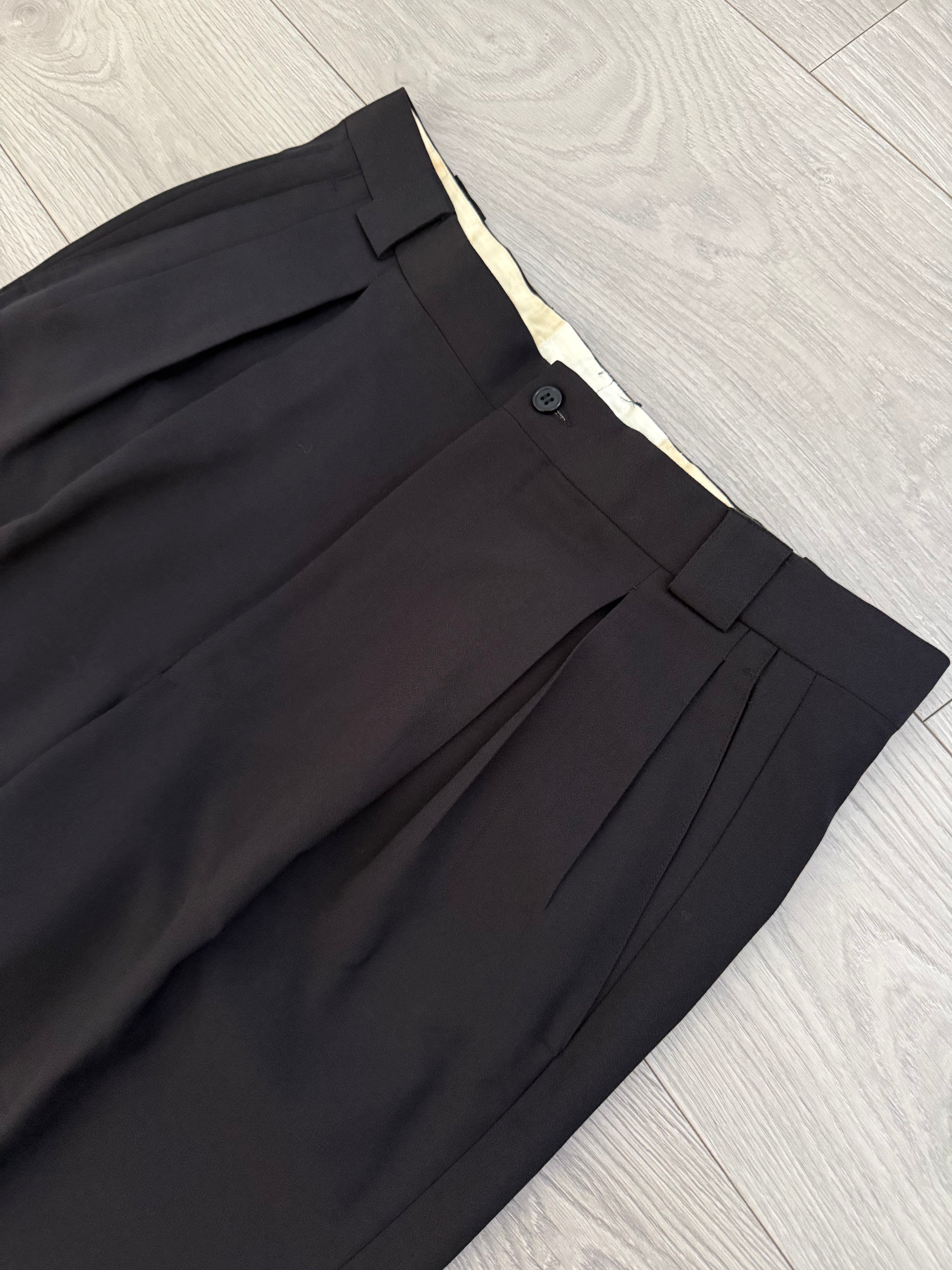 Giorgio Armani 1980s Double Pleat Draped Wool Black Pants - Size 36" Waist