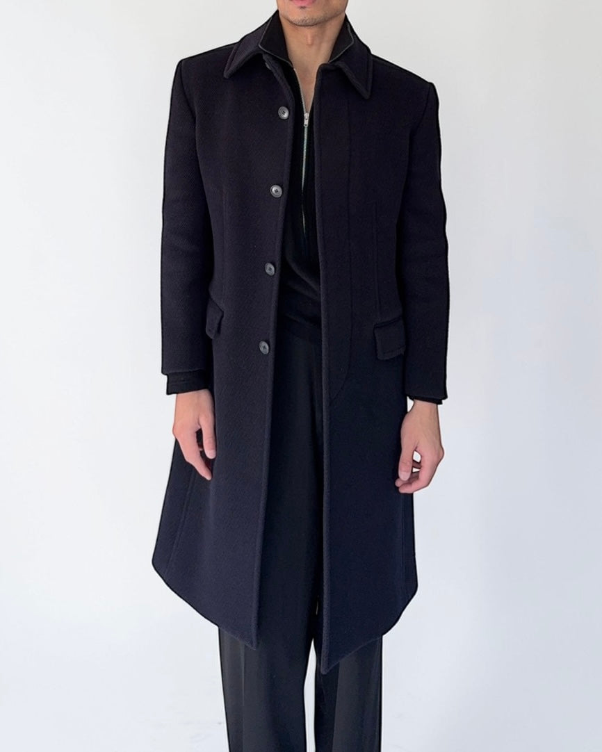 Comme Cadu Mode 1990s Wool Navy Overcoat - Size S
