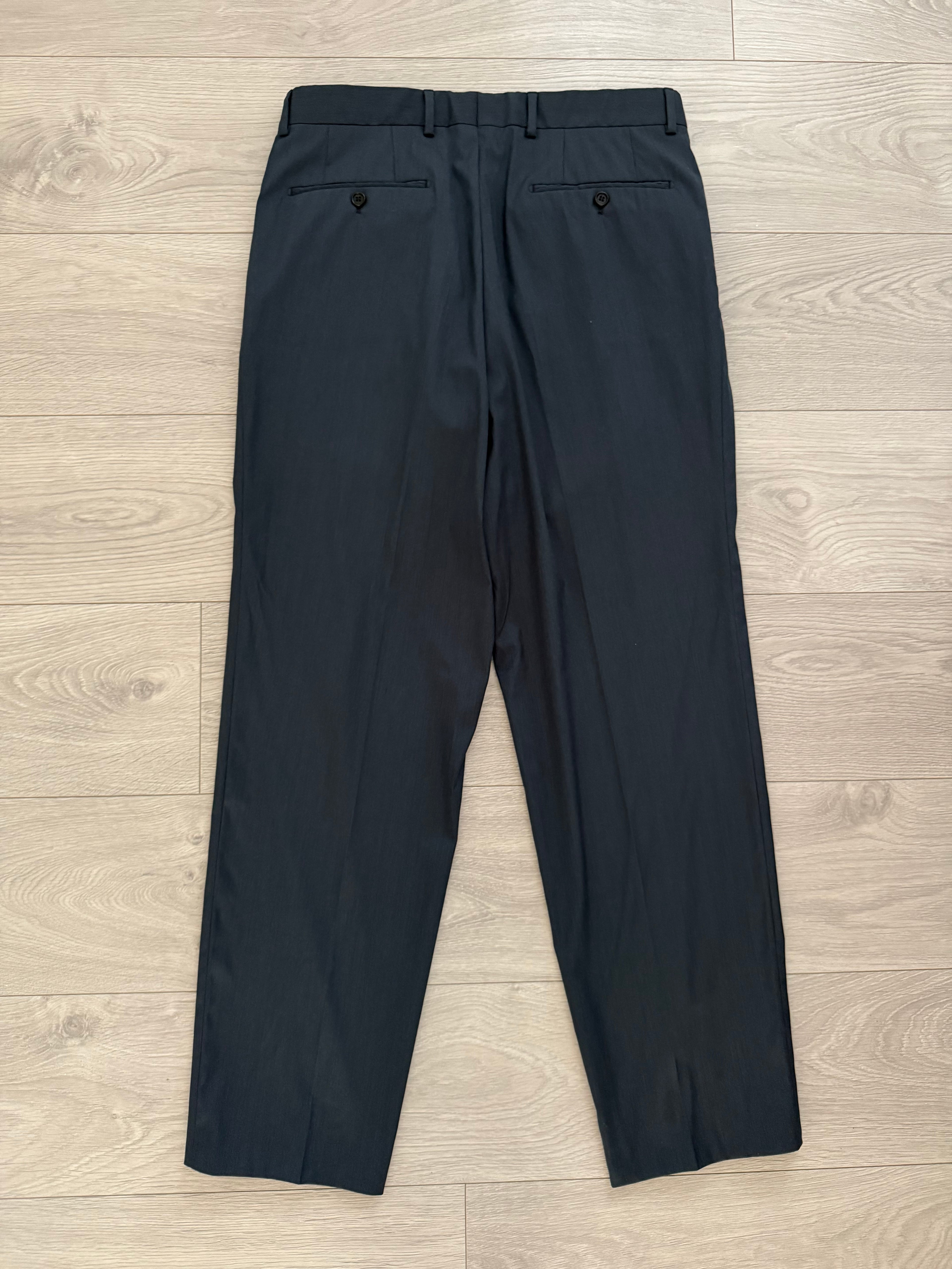 Hugo Boss 1980s 3B Gunmetal Blue Pleated Wool Suit - Size L Jacket / 34" Waist