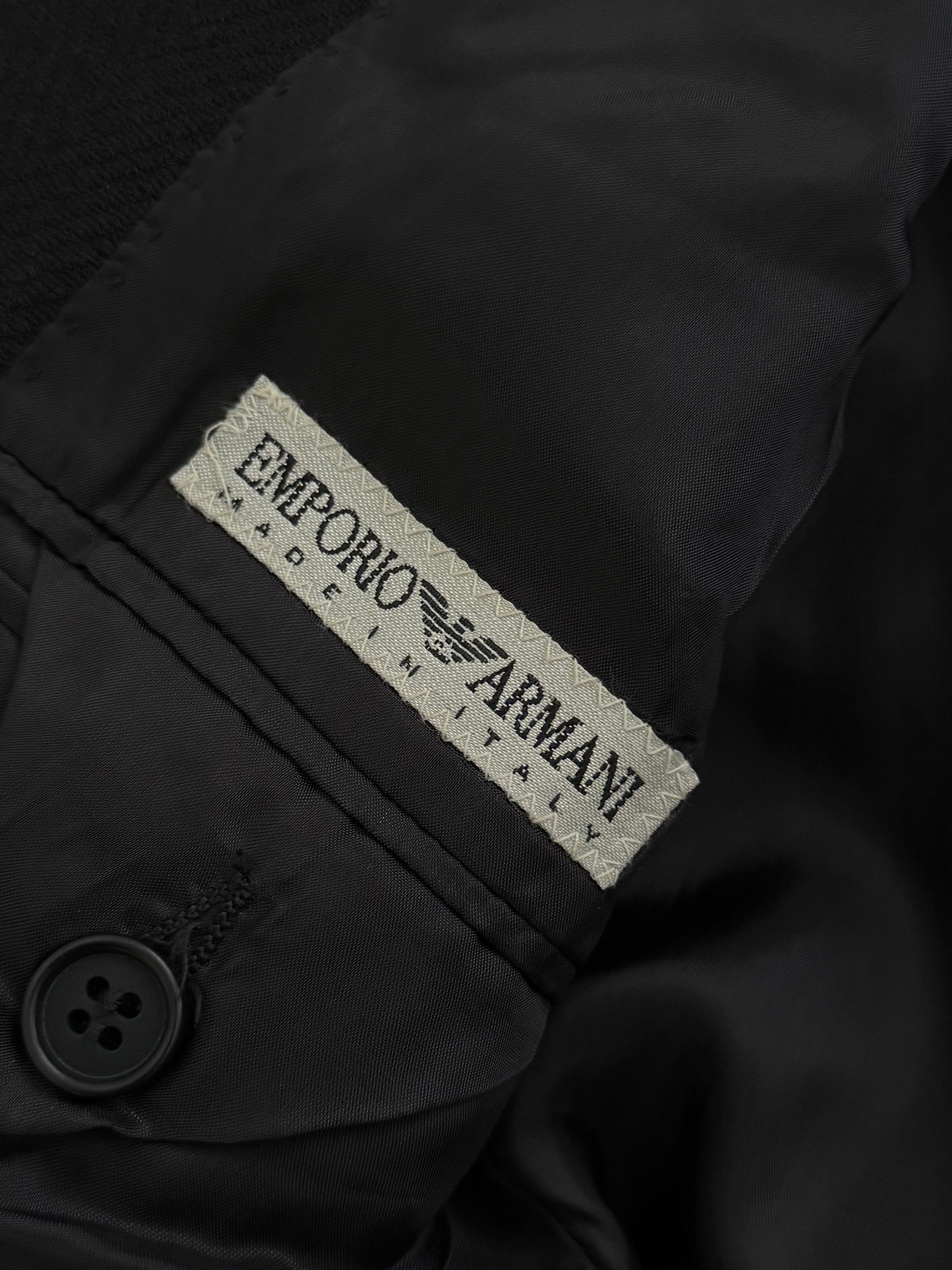 Emporio Armani 1990s 6B Peaked Lapel Double Breasted Herringbone Wool Suit Navy - Size S Jacket / 30" Waist