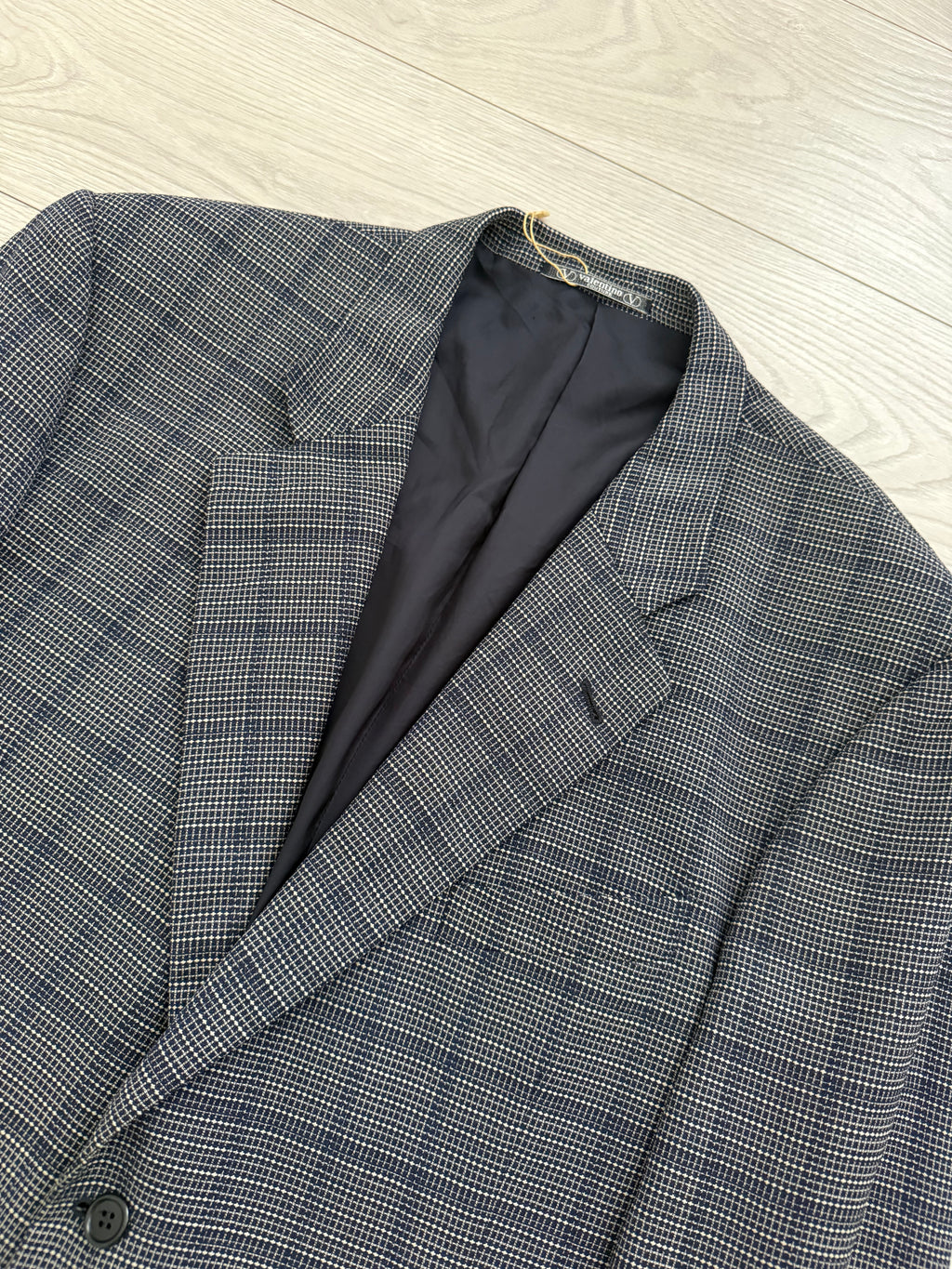 Valentino 1980s 2B Textured Wool Check Sports Jacket Blazer  - Size XXL