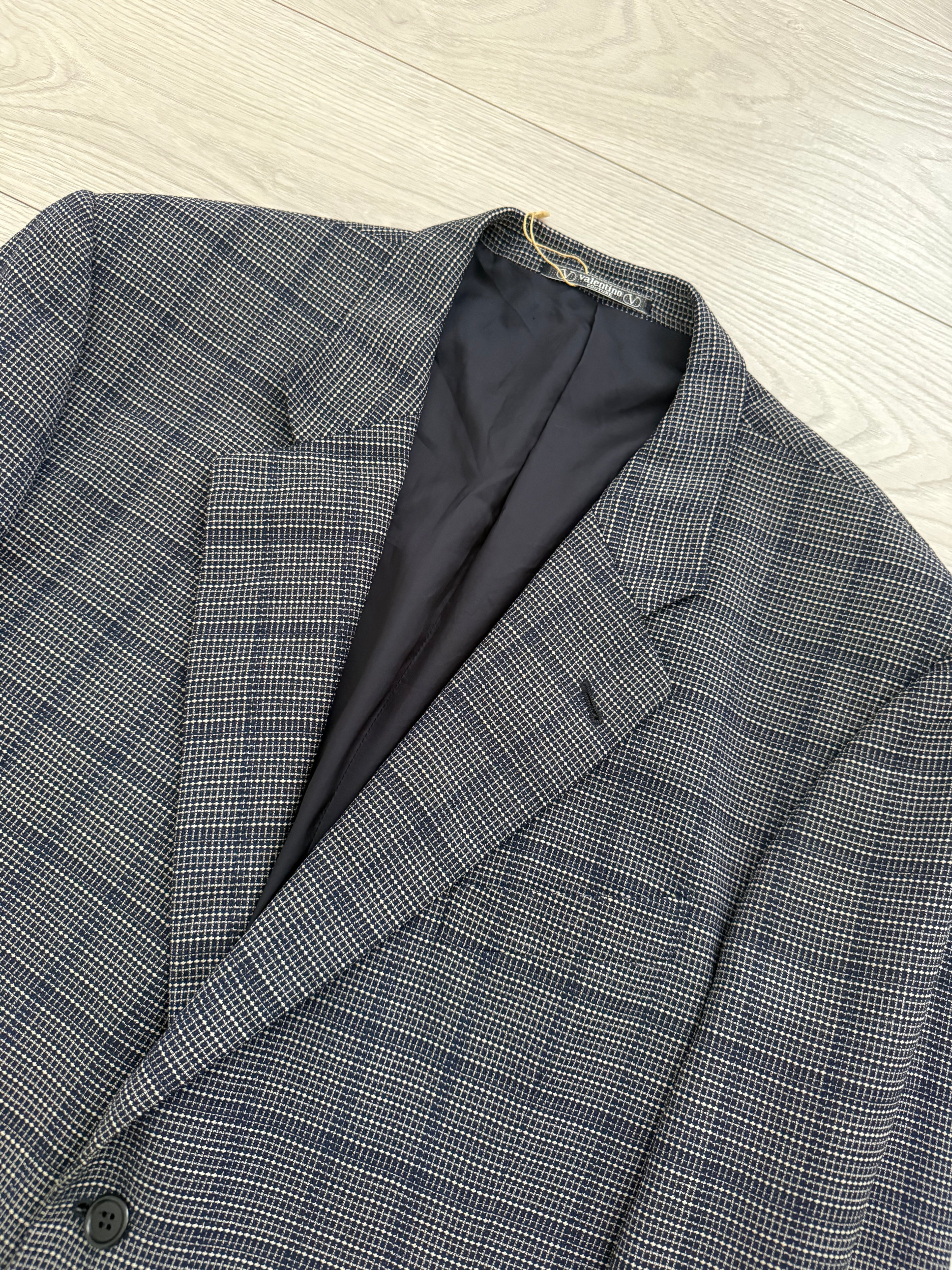 Valentino 1980s 2B Textured Wool Check Sports Jacket Blazer  - Size XXL
