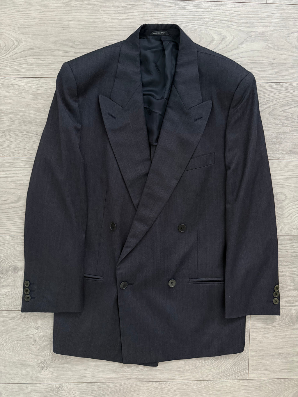 Missoni 1980s Peaked Lapel Double Breasted Pleated Wool Grey Suit - Size S Jacket / 32" Waist