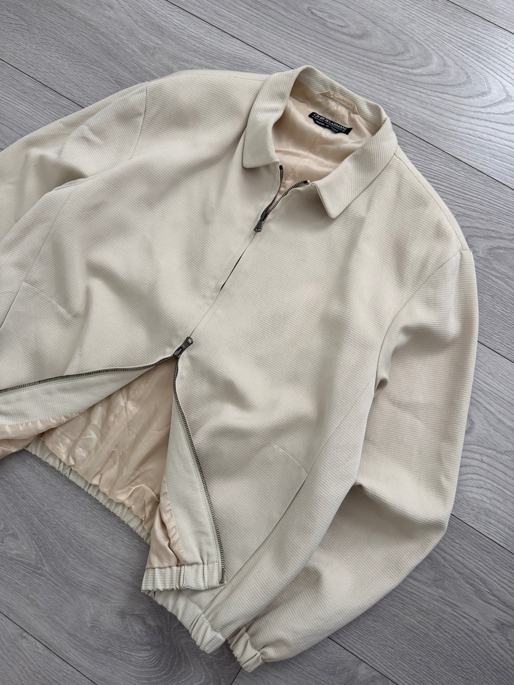 Giorgio Armani 1990s Black Label Cream Harrington Jacket - Size M