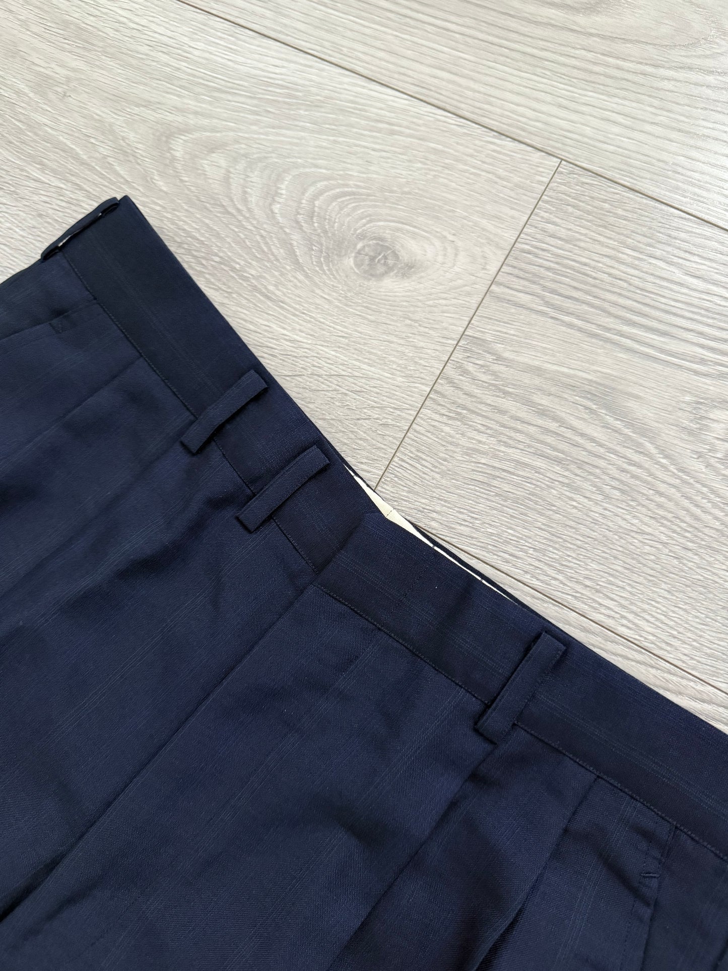 Yves Saint Laurent 1990s Double-Breasted Pleated Striped Blue Wool Suit - Size L Jacket / 32" Waist