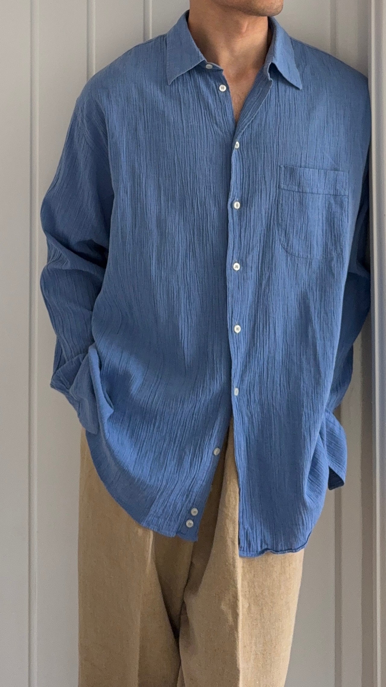 Emporio Armani 1990s Blue Textured Shirt - Size L