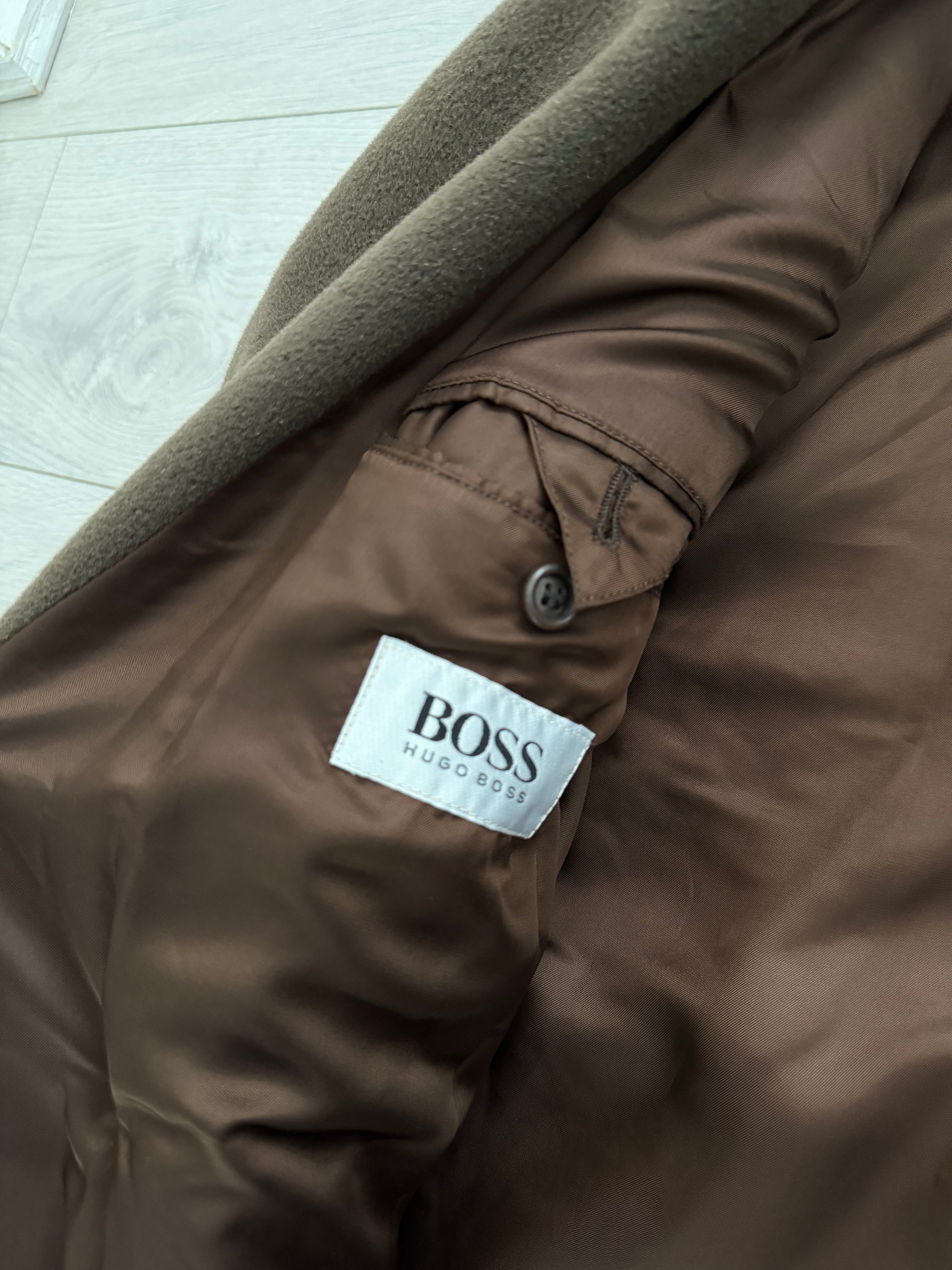 Hugo Boss 1980s Double-Breasted Belted Wool Brown Coat - Size M