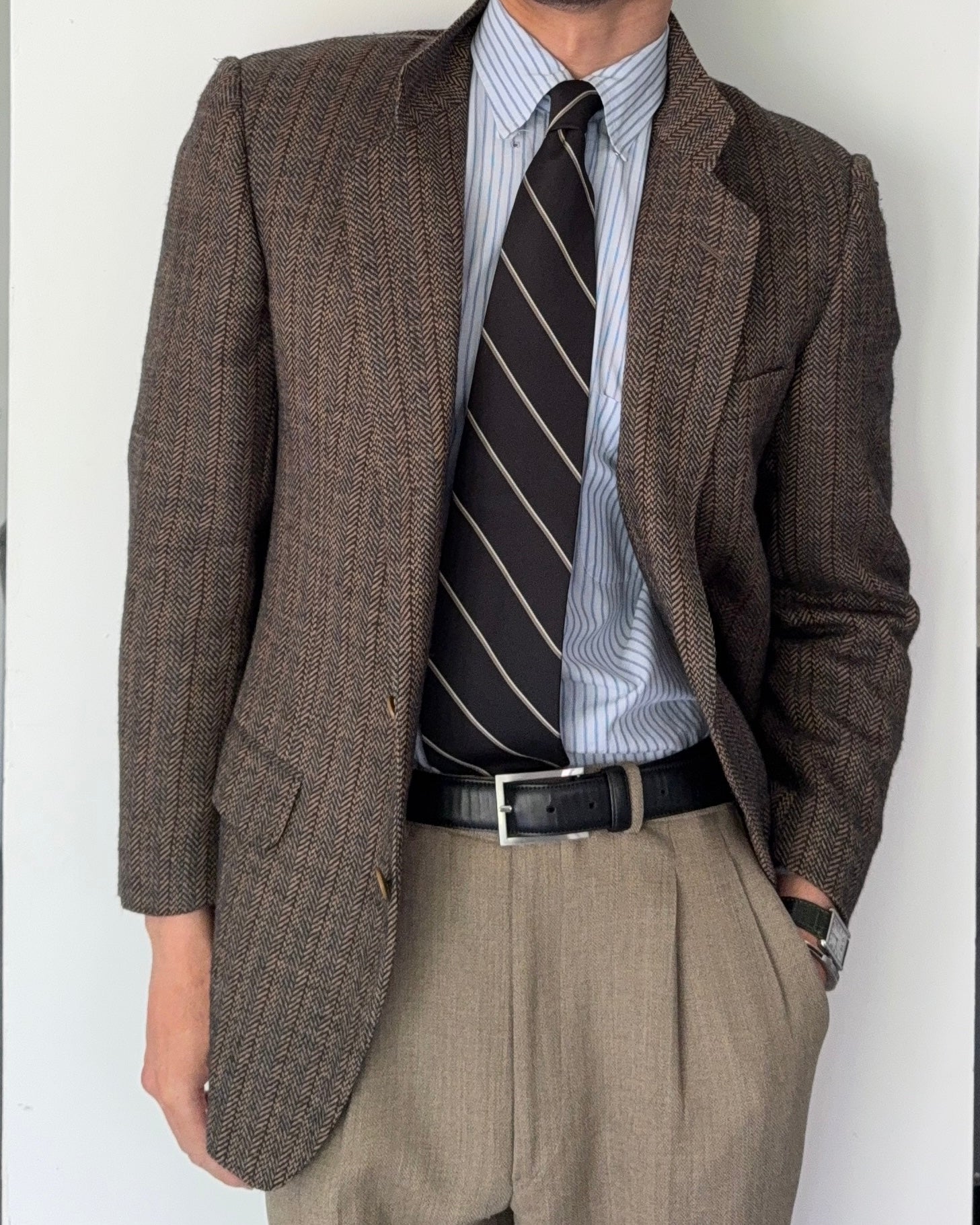 Saint Laurent Rive Gauche Vintage Herringbone Wool Jacket - Size S