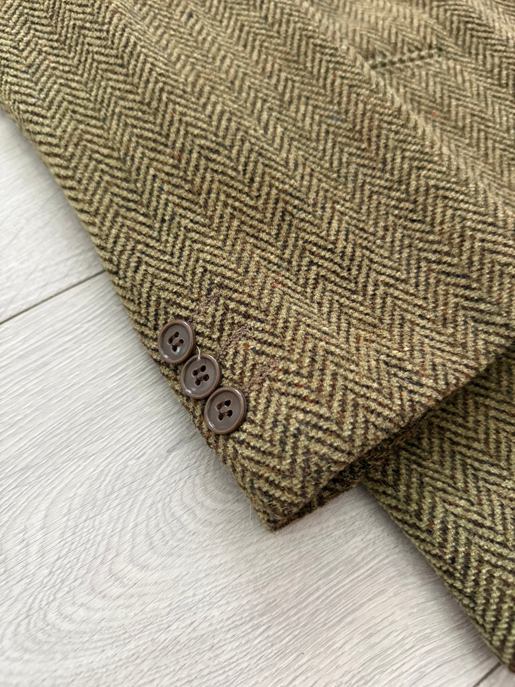 Emporio Armani 1990s 2B Herringbone Wool Textured Green Brown Sports Blazer Jacket - Size M