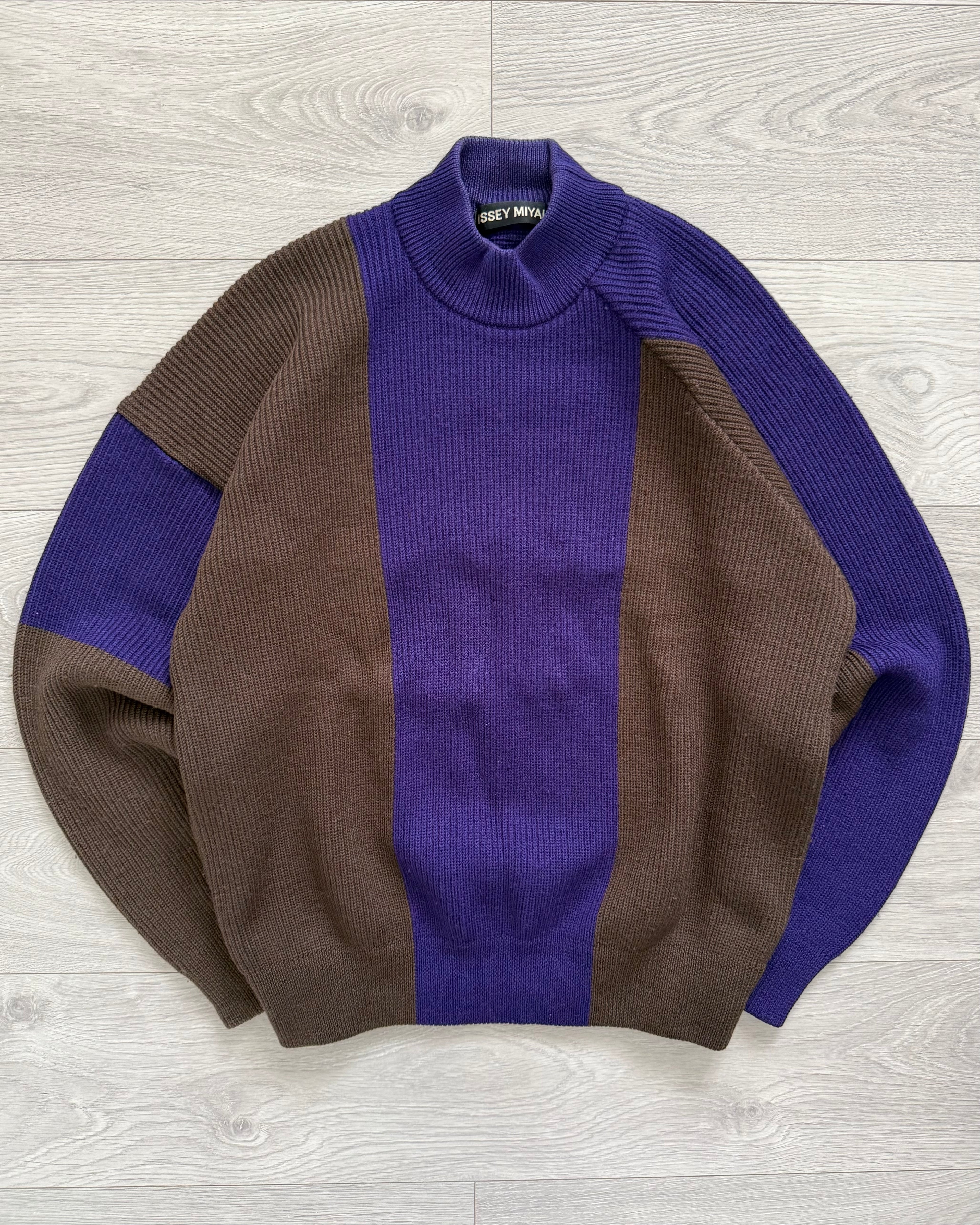 Issey Miyake 1990s Asymmetrical Panelled Mock Neck Knit Sweater - Size M