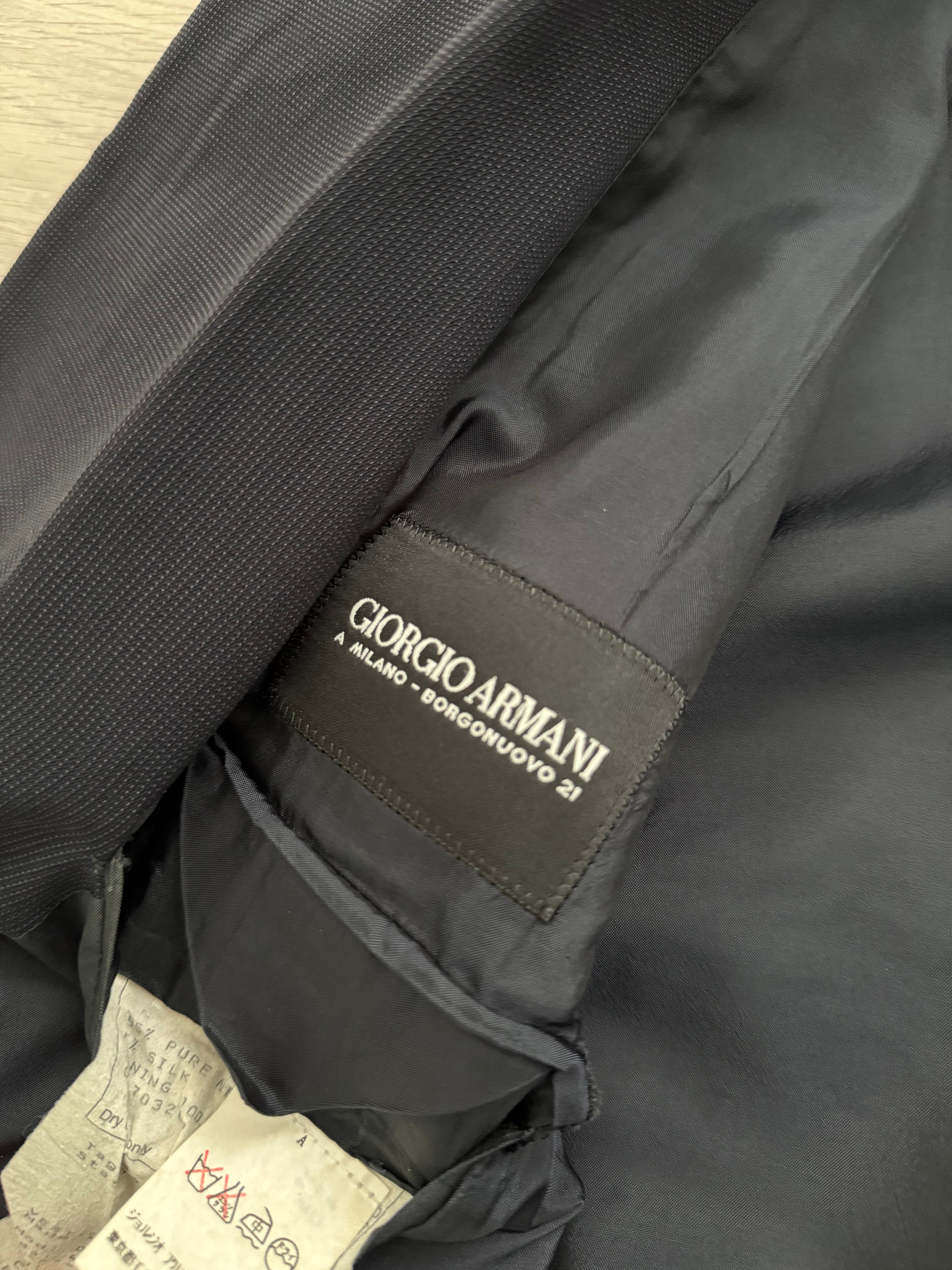 Giorgio Armani 1990s Double Breasted Pleated Navy Wool Suit  - Size L Jacket / 33" Waist