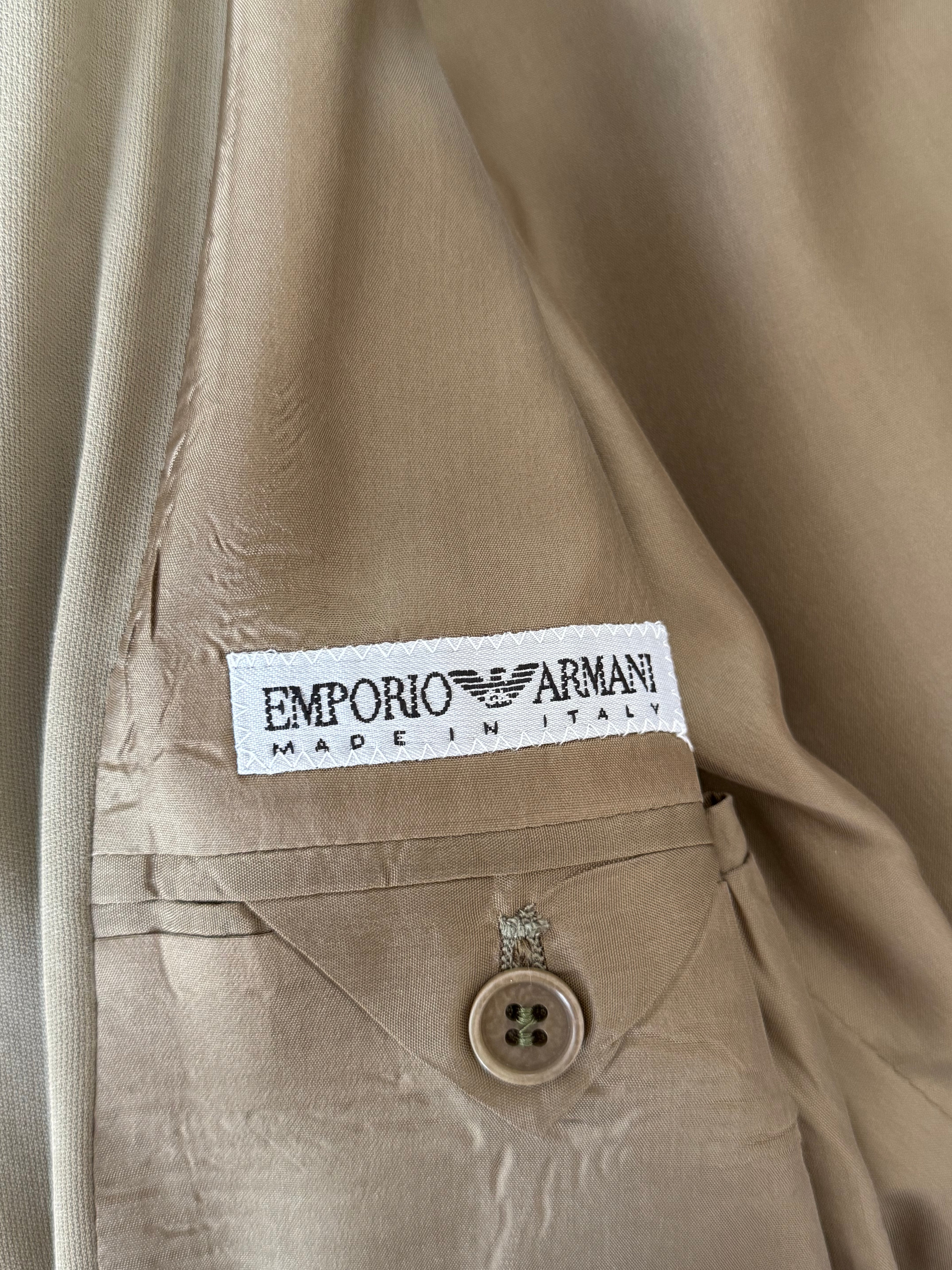 Emporio Armani AW1995 Nehru Collar Draped Khaki Taupe Suit - Size S Jacket / 30" Waist