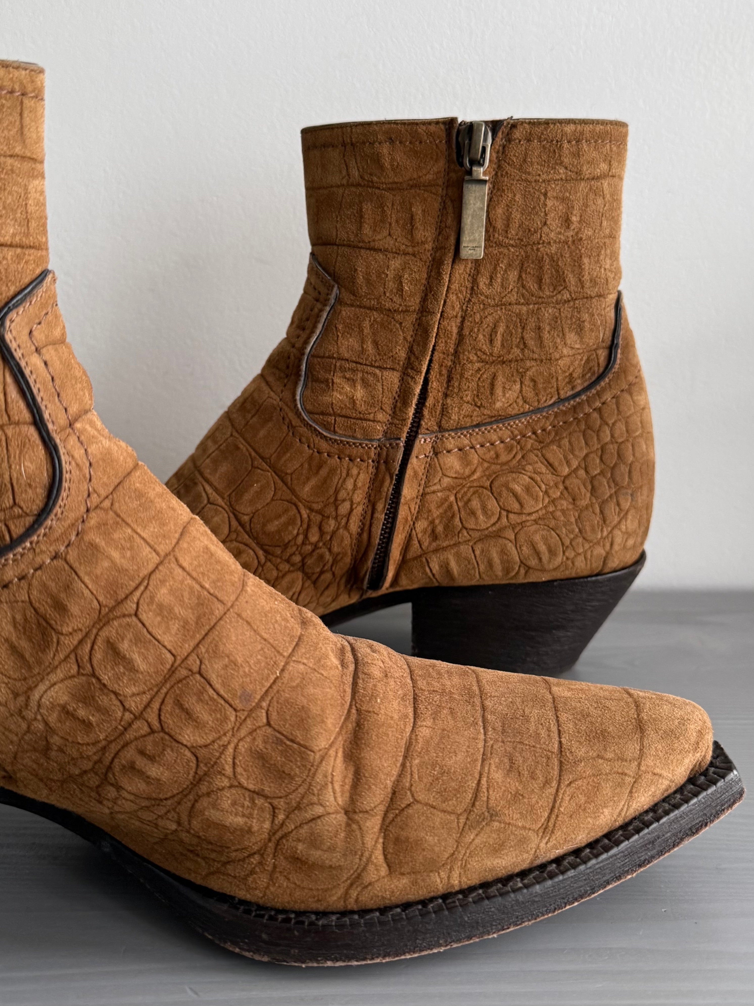 Saint Laurent Paris FW20 Croc Embossed Lukas Boots - Size US8