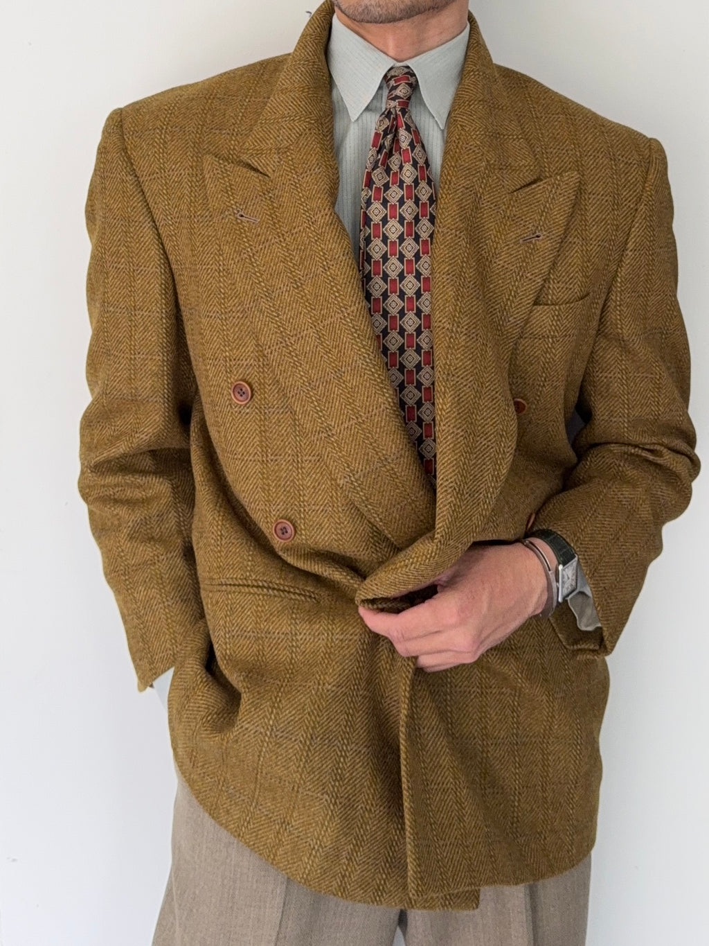 Valentino 1980s Peaked Lapel Double Breasted Wool Jacket  - Size M