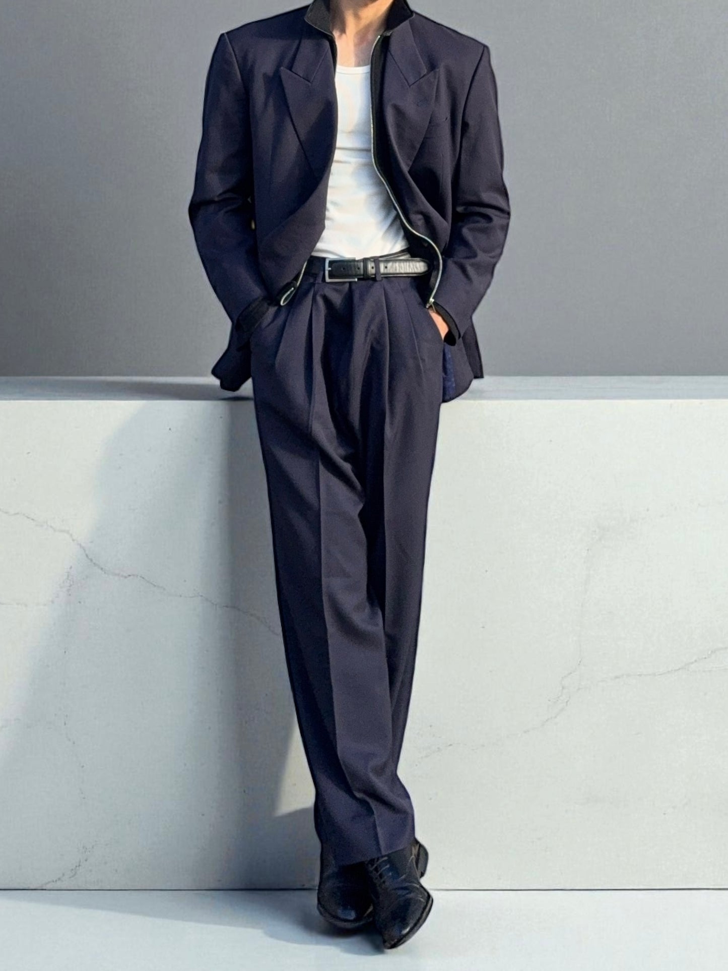 Yves Saint Laurent 1990s Double-Breasted Pleated Wool Suit - Size L Jacket / 34" Waist