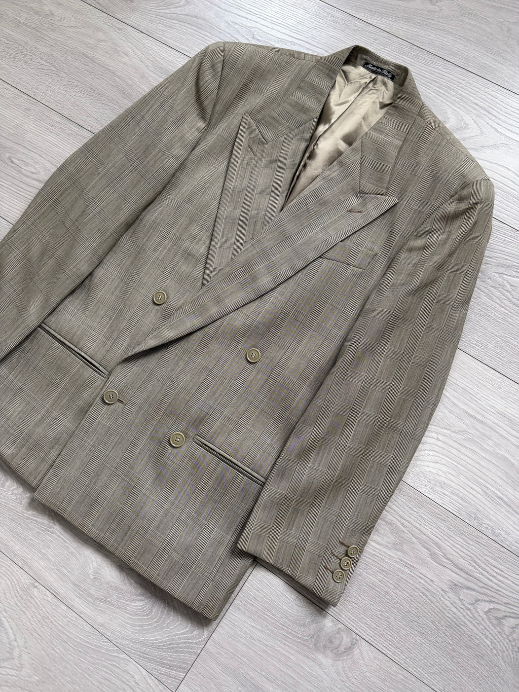 Emporio Armani 1980s Peaked Lapel Double Breasted Wool Check Sport Jacket Blazer - Size S