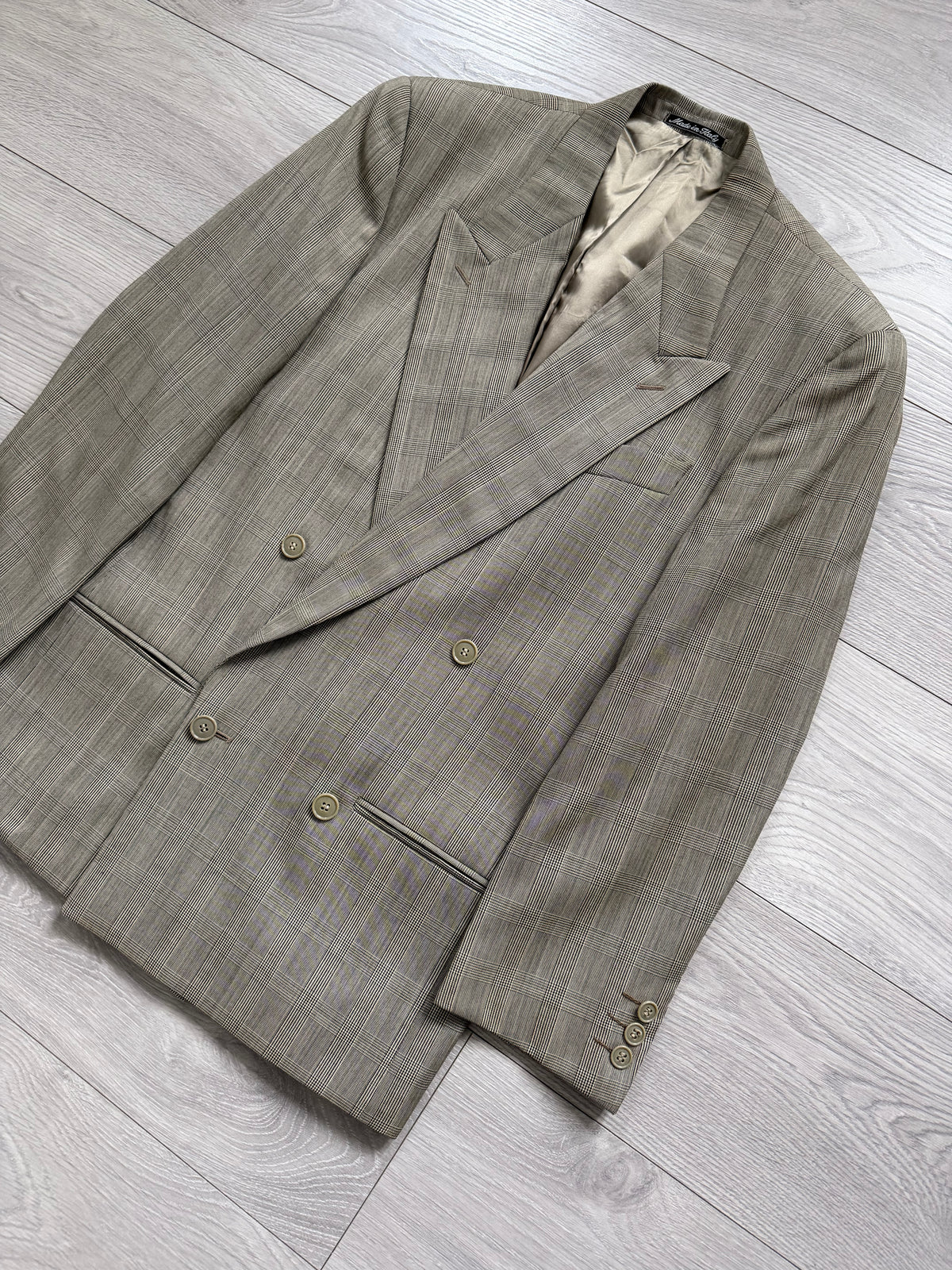 Emporio Armani 1980s Peaked Lapel Double Breasted Wool Check Sport Jacket Blazer - Size S